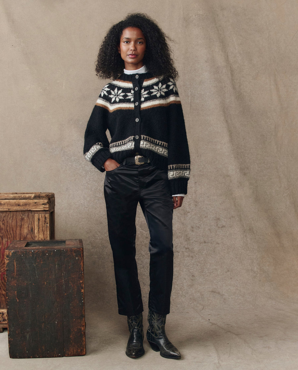 The Snowflake Ice Rink Cardigan. -- Black