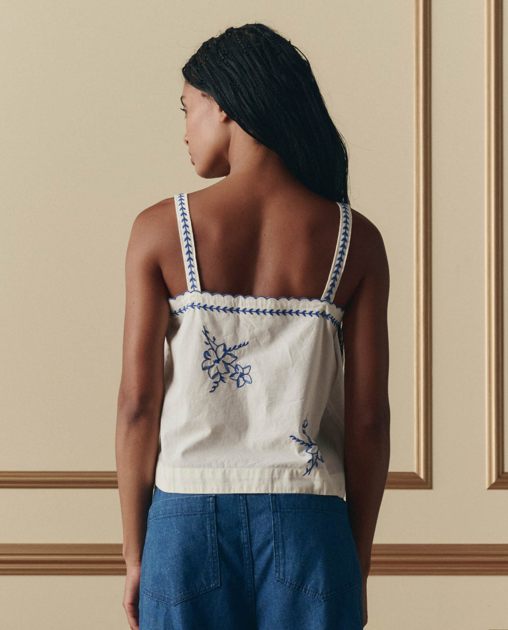 The Weekend Tank W/ Hanky Embroidery. -- Cream