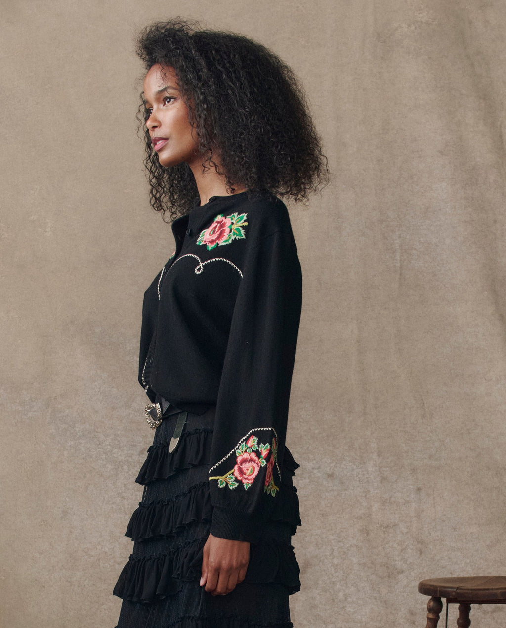 The Heirloom Rose Western Cardigan. -- Black