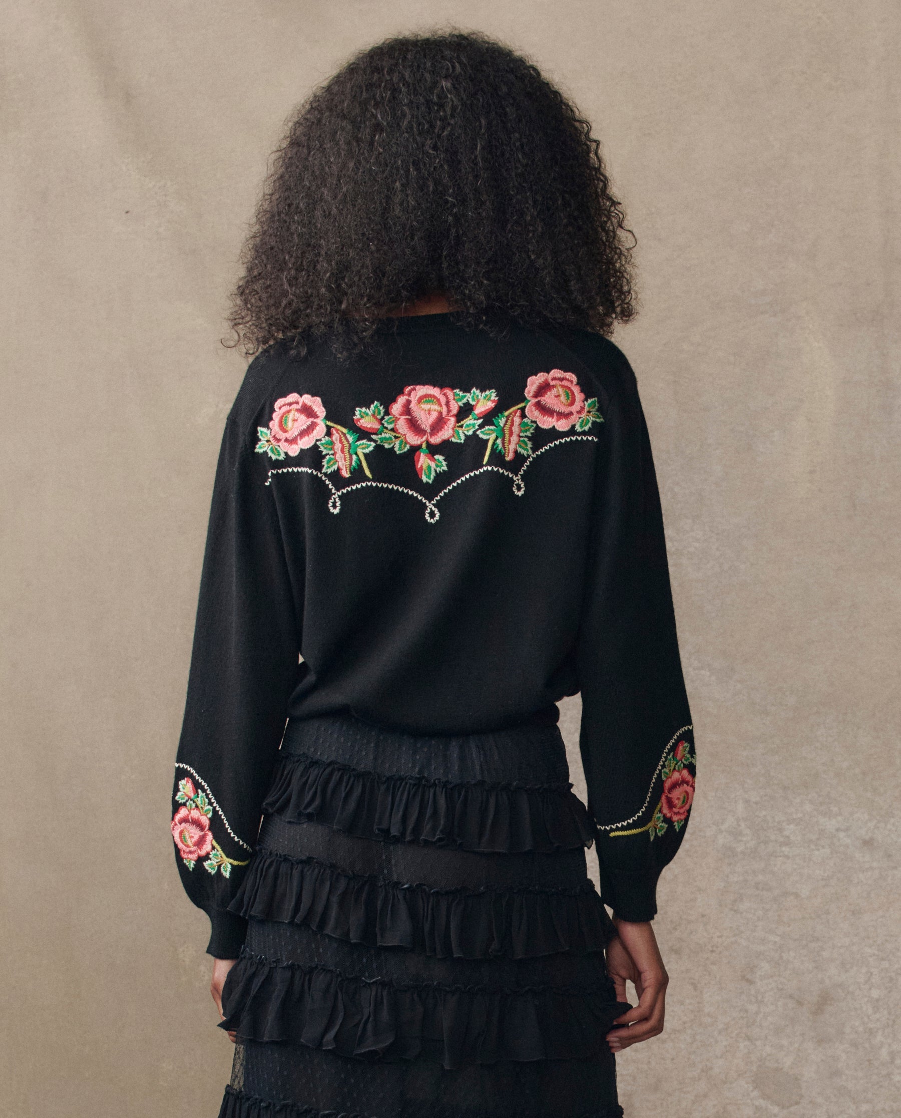 The Heirloom Rose Western Cardigan. -- Black