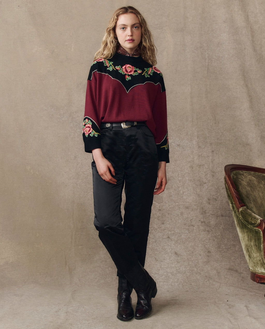 The Heirloom Rose Western Pullover. -- Wine