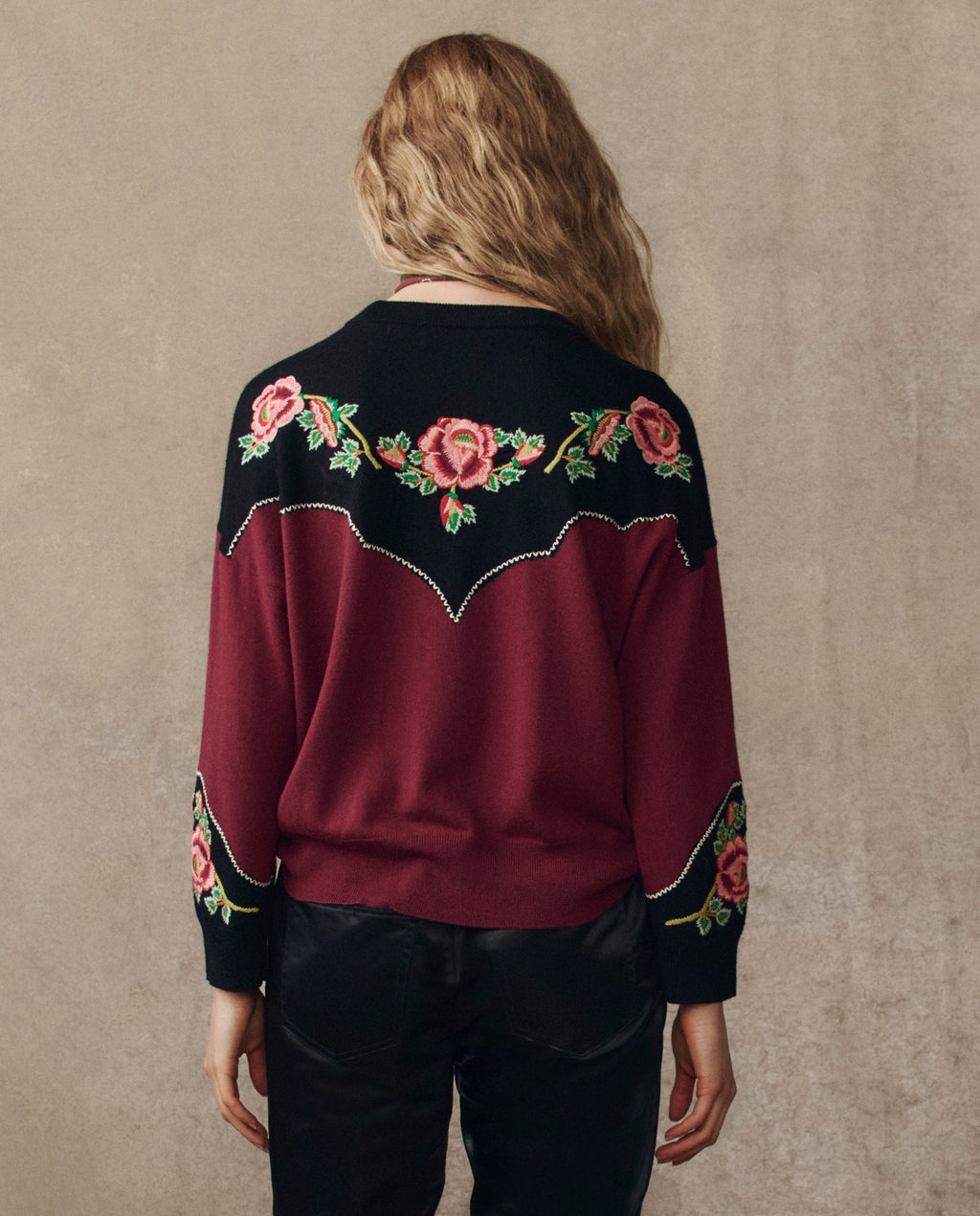 The Heirloom Rose Western Pullover. -- Wine