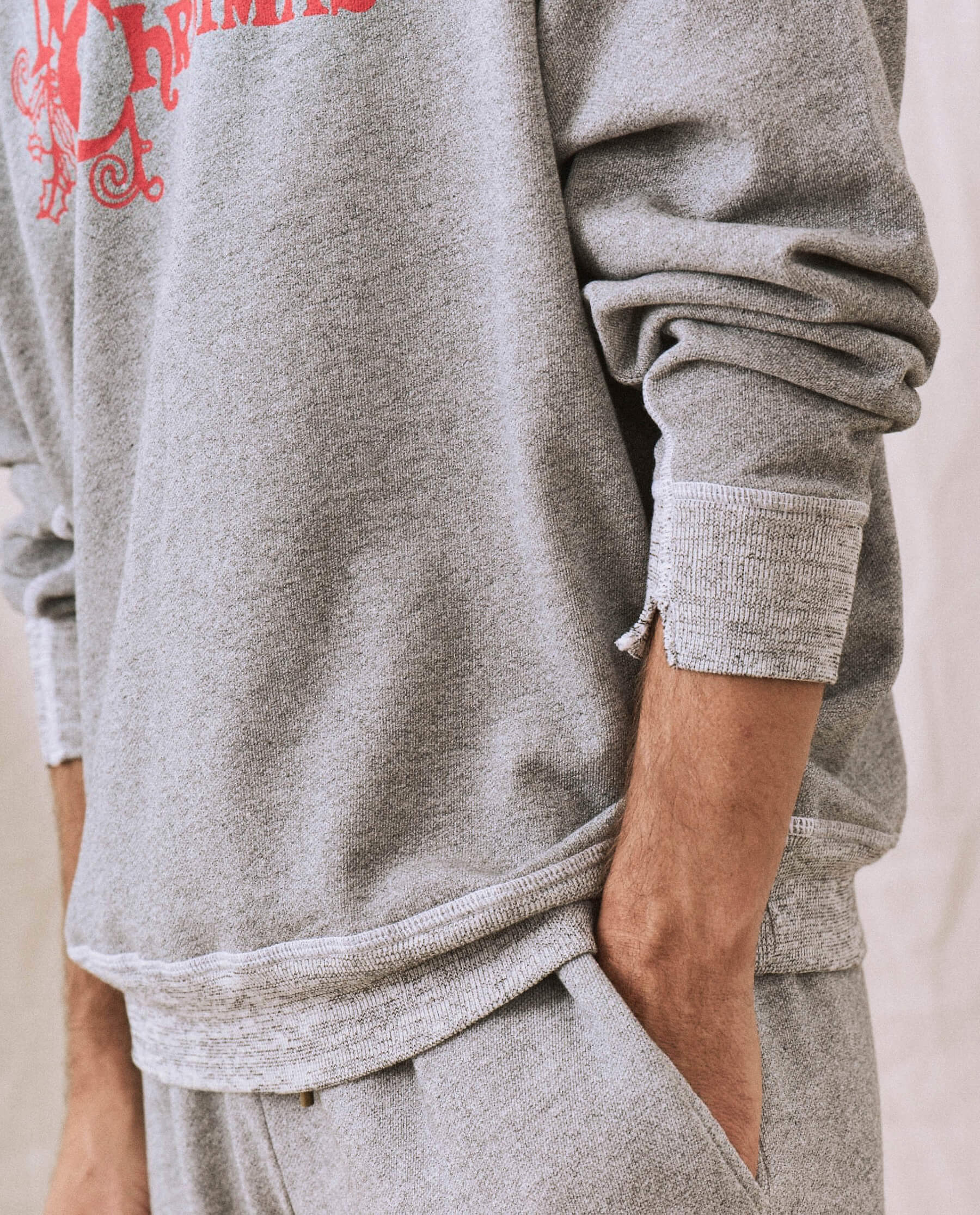The Men's College Sweatshirt. -- Varsity Grey with Christmas Graphic