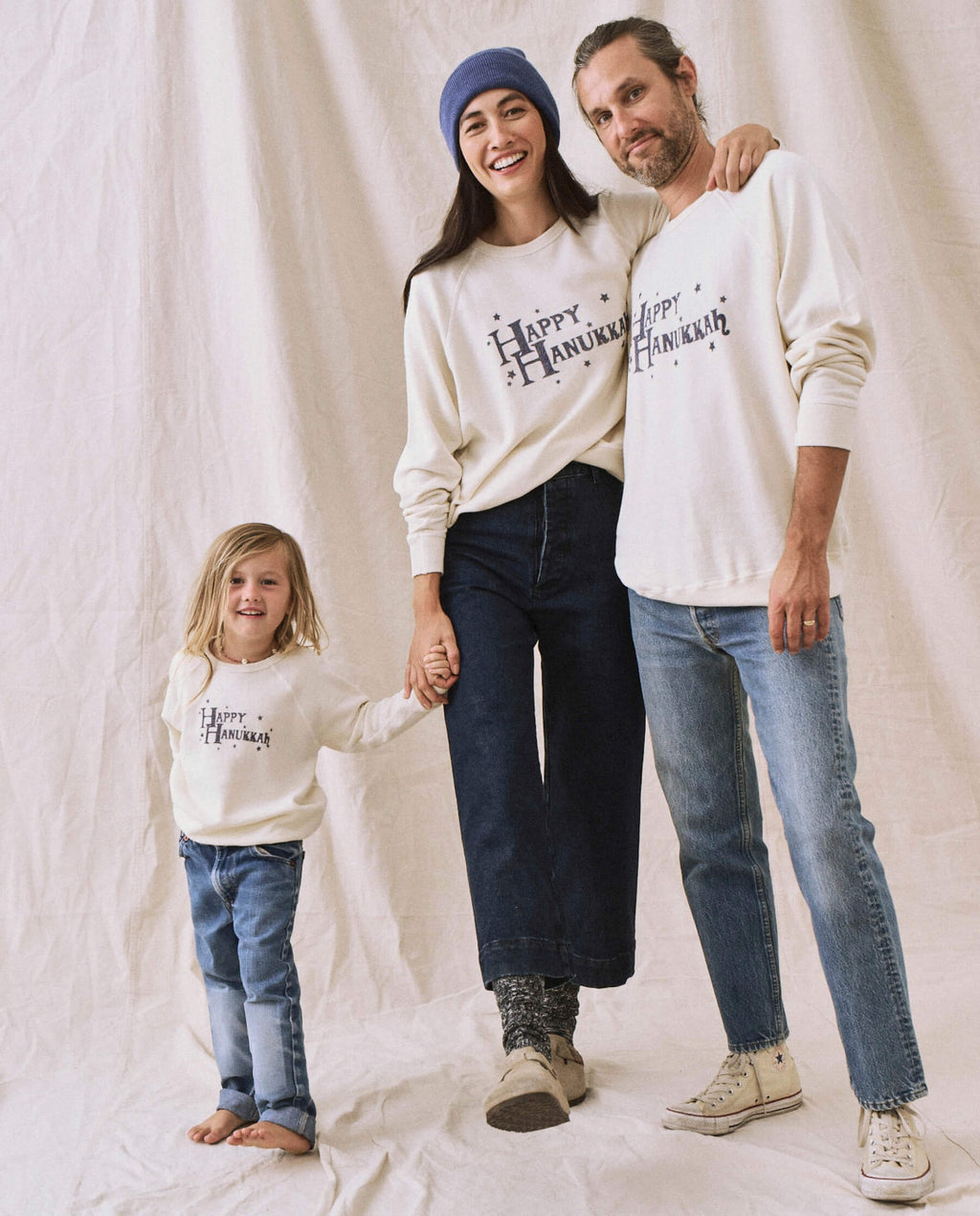 The Men's College Sweatshirt. -- Washed White with Hanukkah Graphic