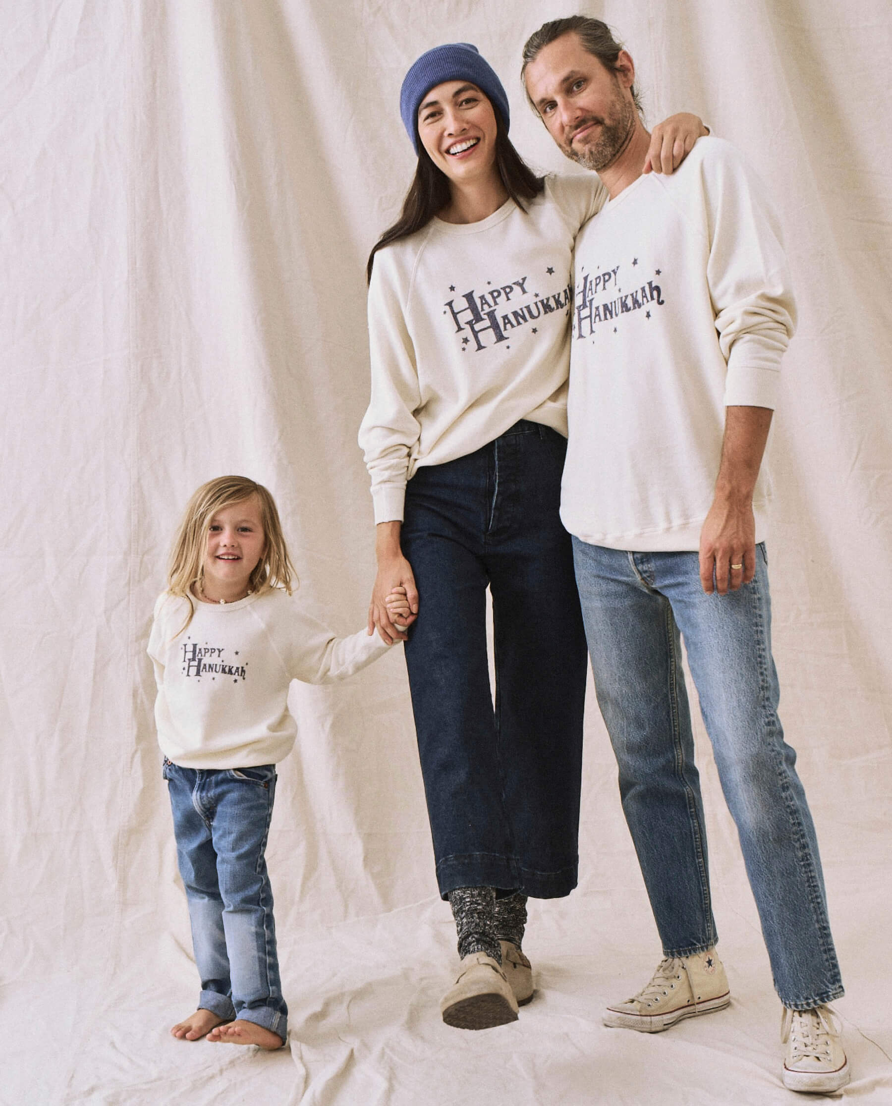 The Men's College Sweatshirt. -- Washed White with Hanukkah Graphic