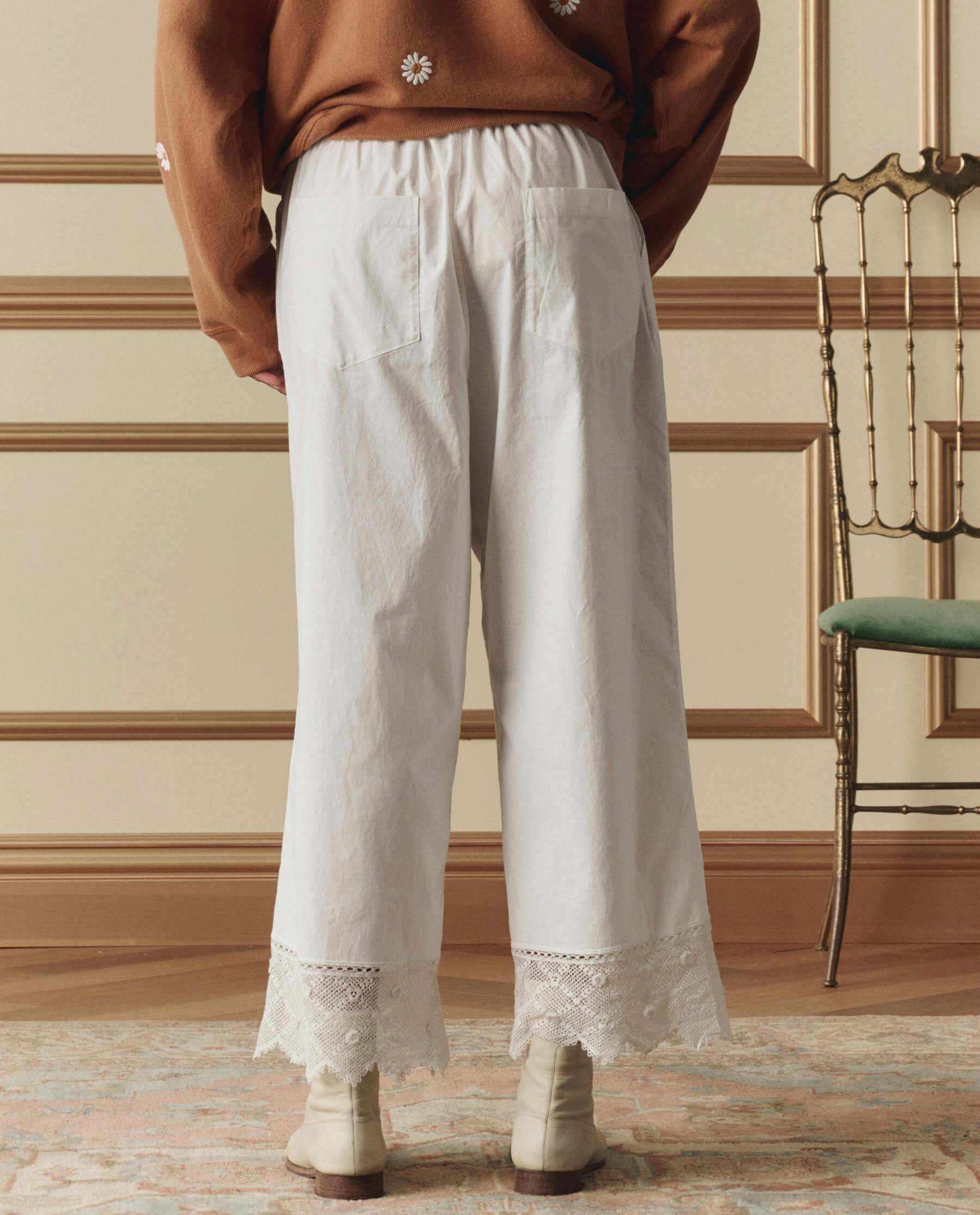 The Rosette Crochet Pant. -- Cream