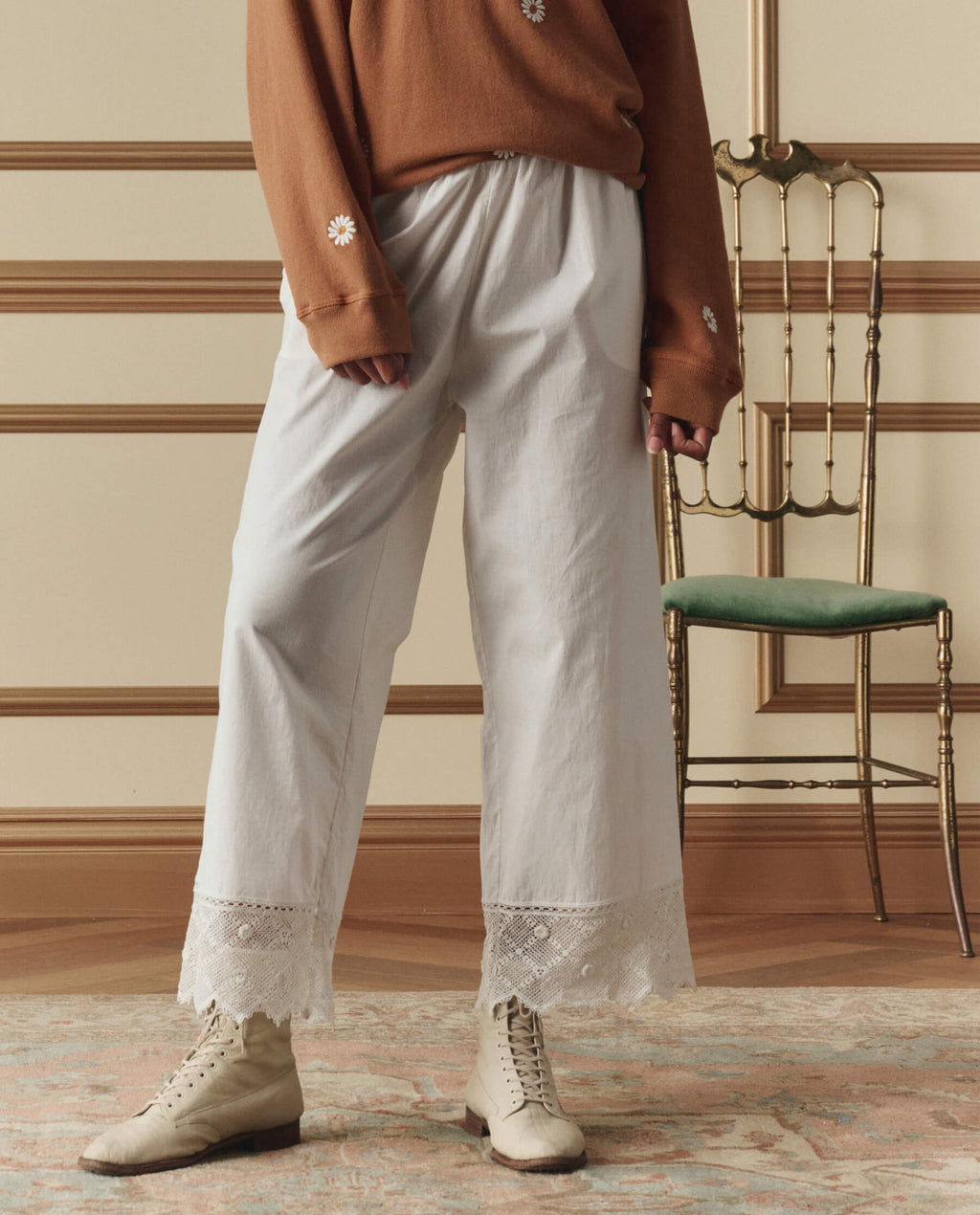 The Rosette Crochet Pant. -- Cream