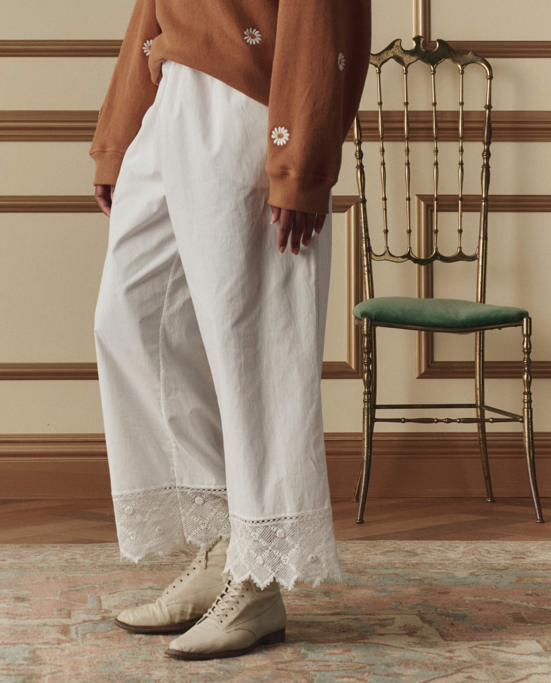 The Rosette Crochet Pant. -- Cream