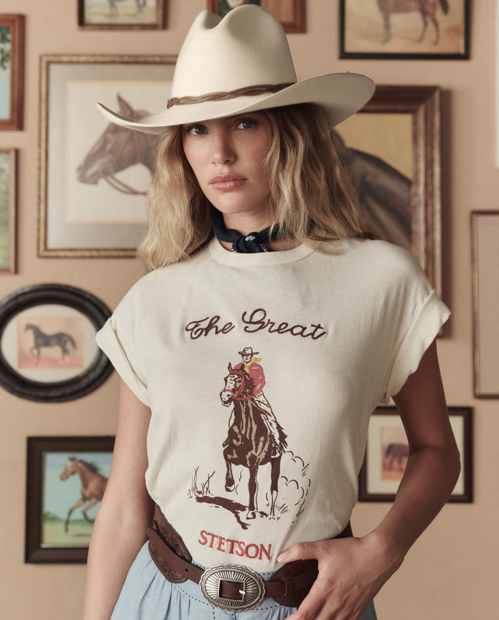 The Boxy Crew With Stetson Graphic. -- Washed White