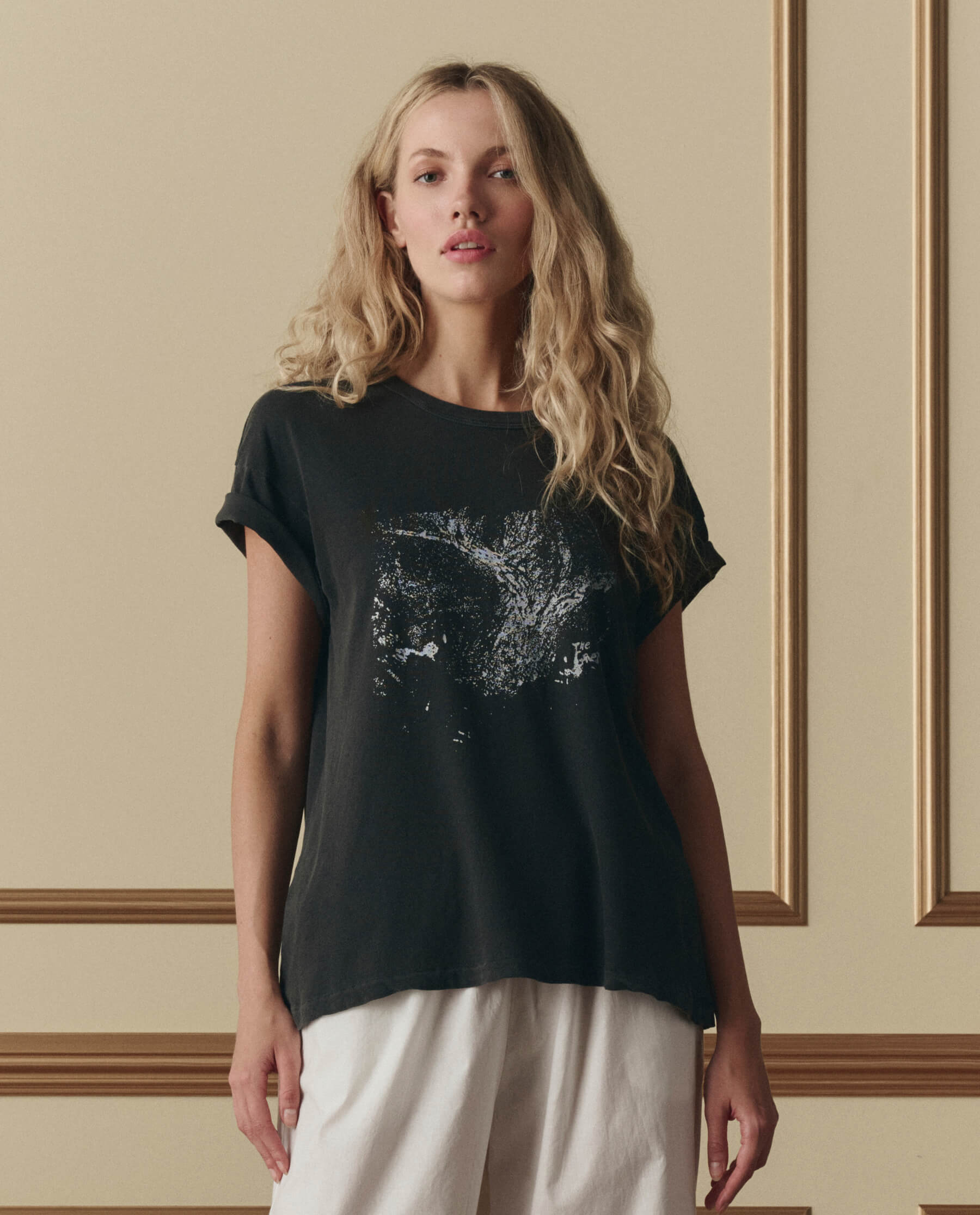 The Boxy Crew W/ Shadow Oak Graphic. -- Washed Black