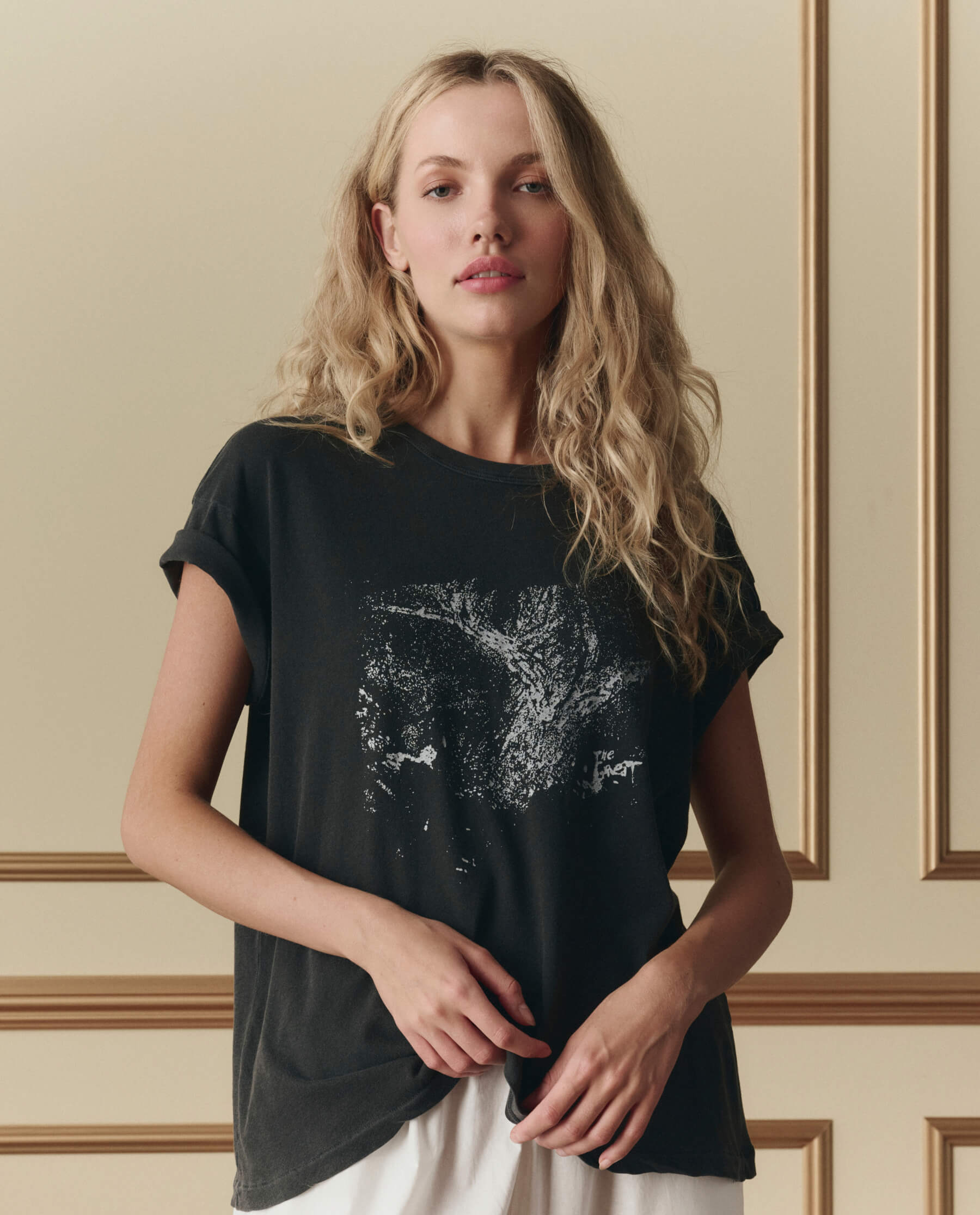 The Boxy Crew W/ Shadow Oak Graphic. -- Washed Black