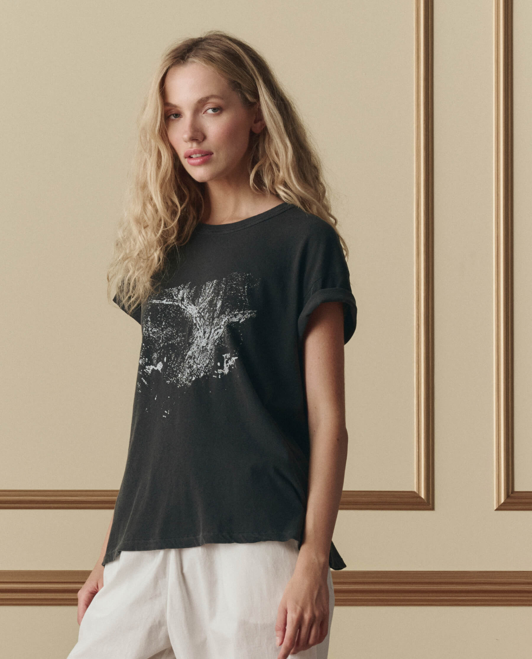 The Boxy Crew W/ Shadow Oak Graphic. -- Washed Black
