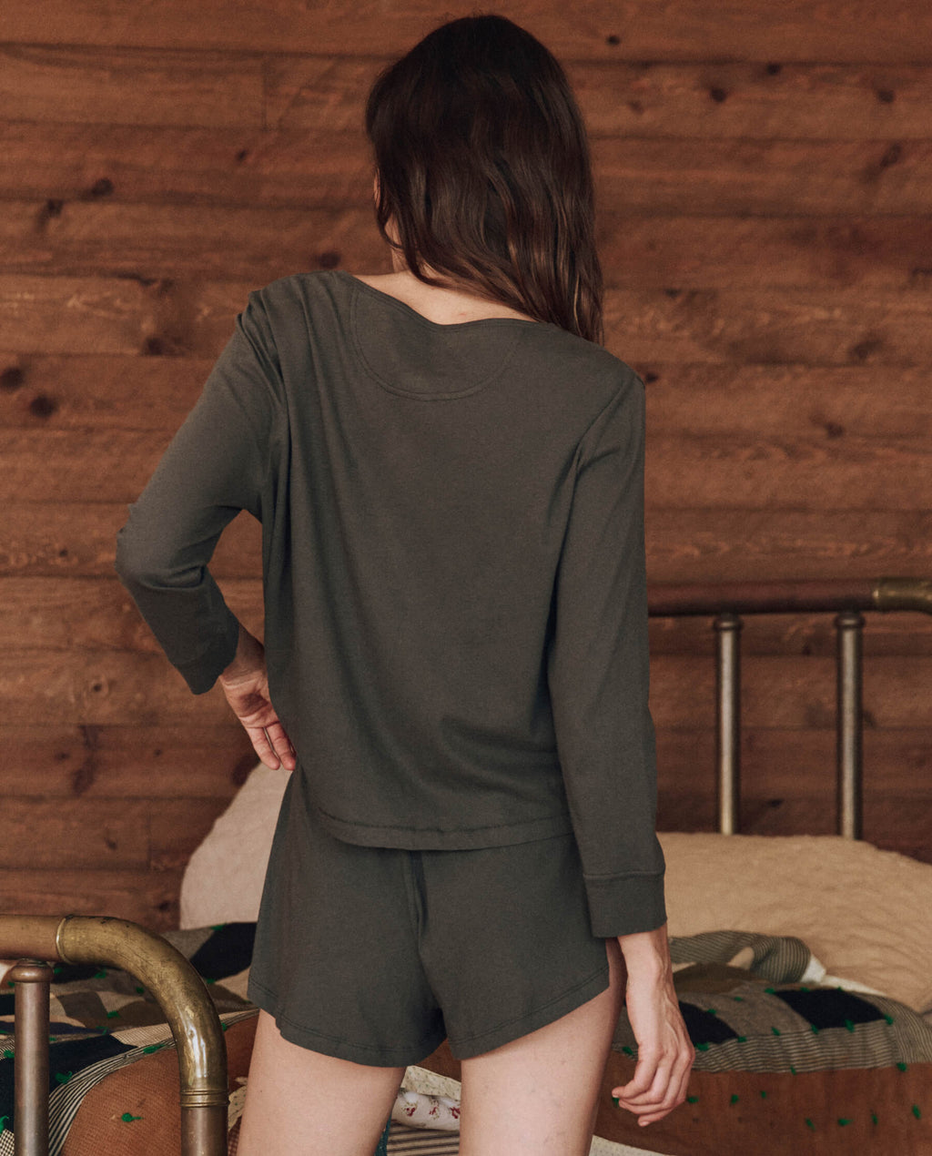 The Crop Sleep Henley. -- Washed Black