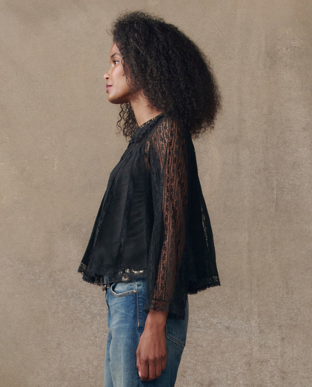 The Keepsake Lace Collared Top. -- Black