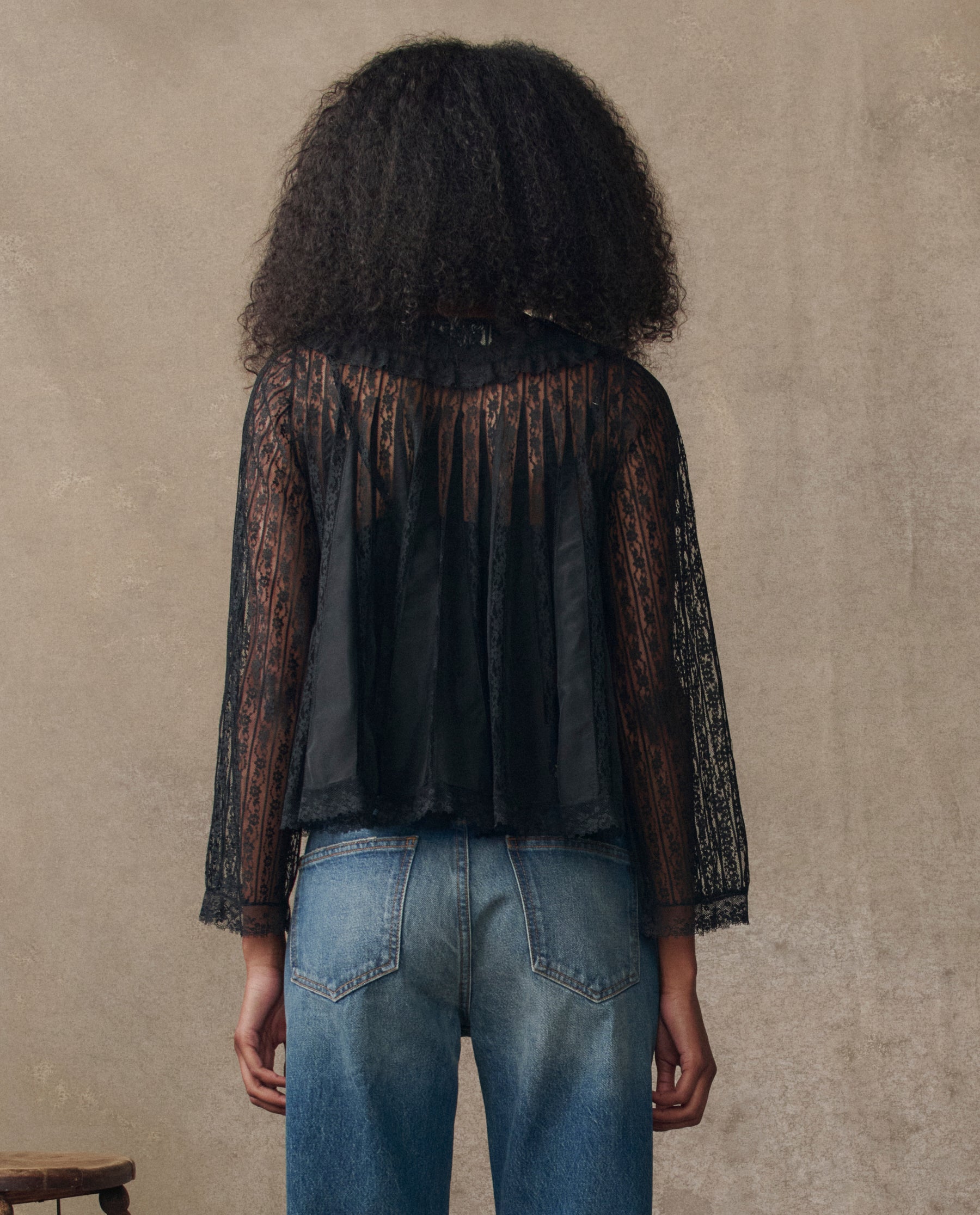 The Keepsake Lace Collared Top. -- Black