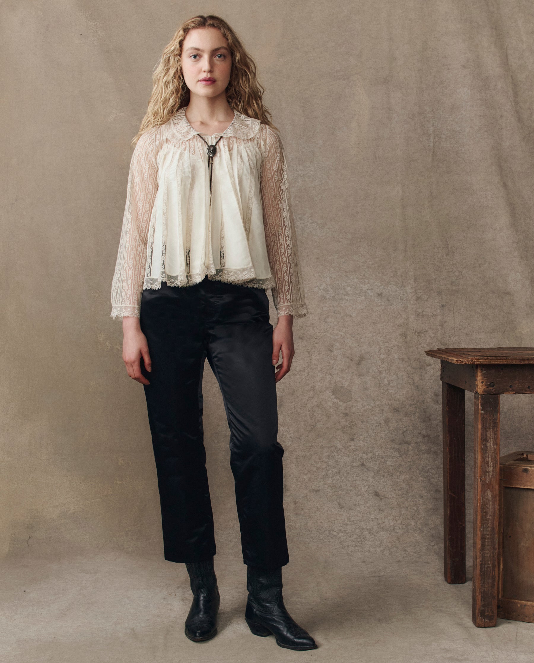 The Keepsake Lace Collared Top. -- Cream
