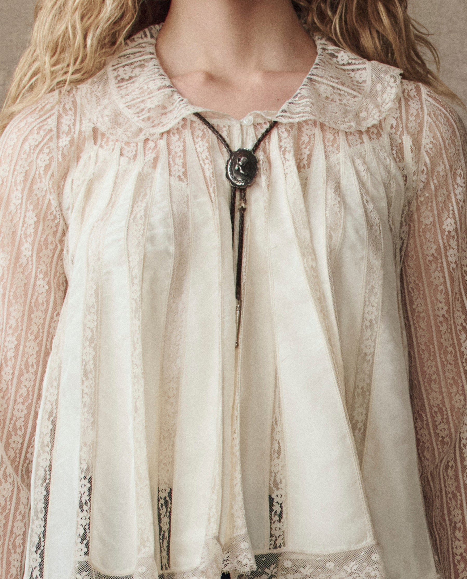 The Keepsake Lace Collared Top. -- Cream