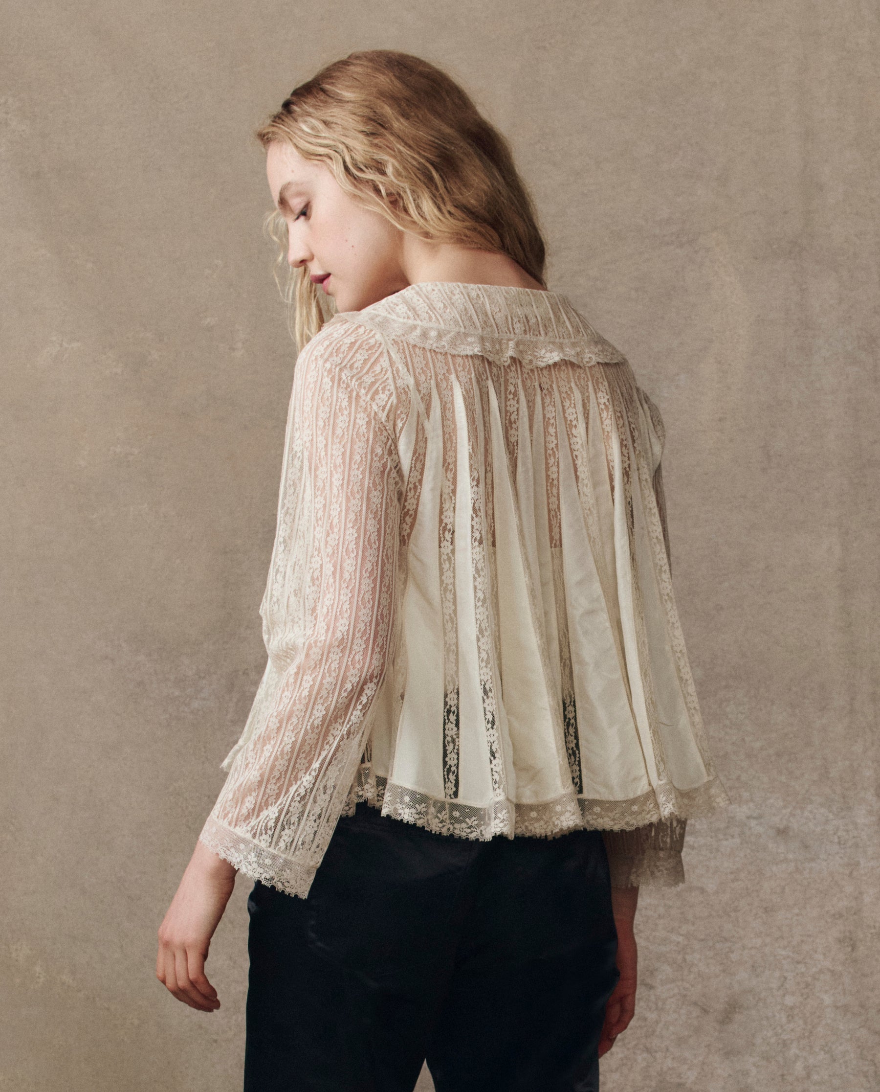 The Keepsake Lace Collared Top. -- Cream
