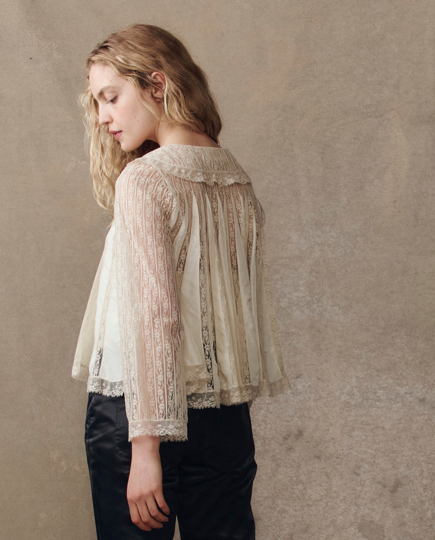 The Keepsake Lace Collared Top. -- Cream