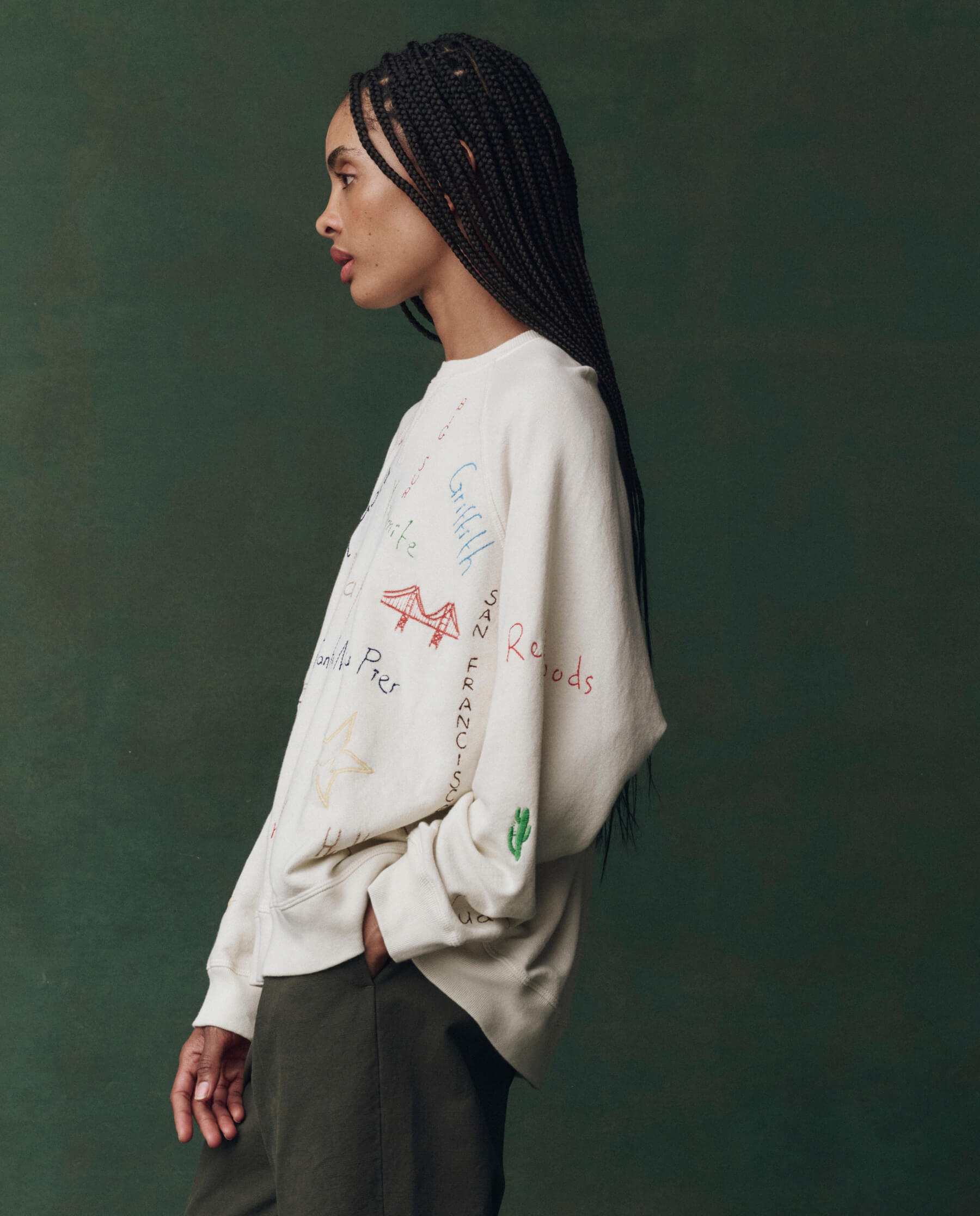 The Slouch Sweatshirt. Embroidered -- Washed White with Golden State Embroidery