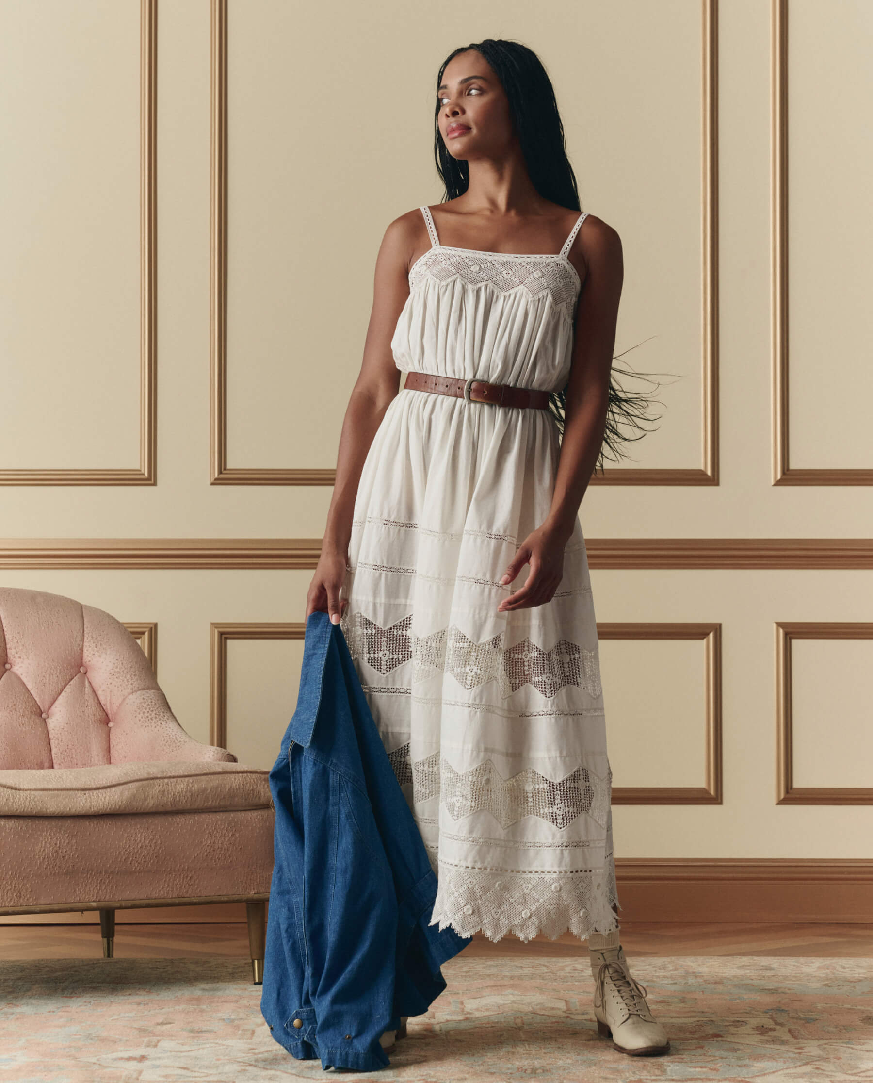The Rosette Crochet Dress. -- Cream