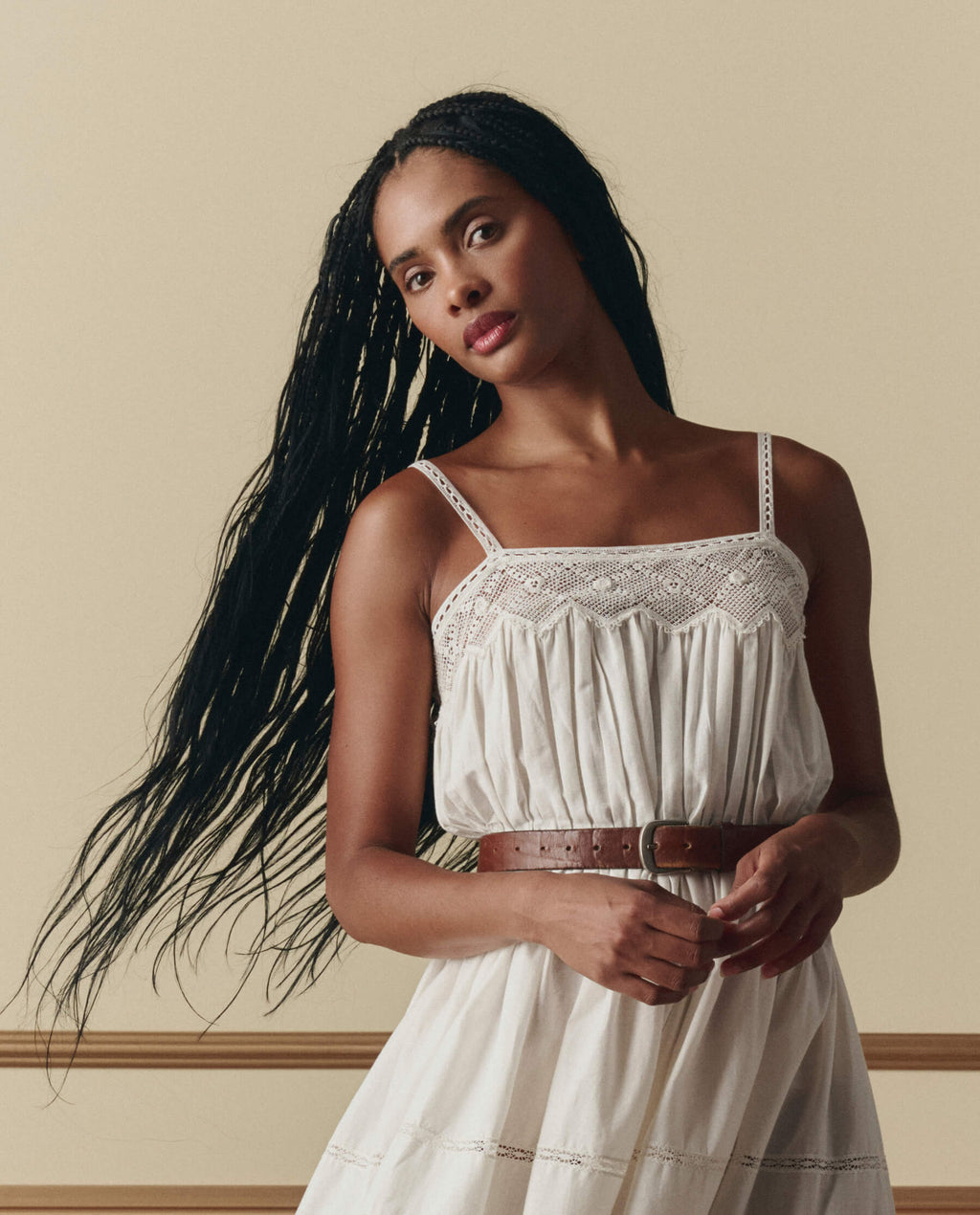 The Rosette Crochet Dress. -- Cream
