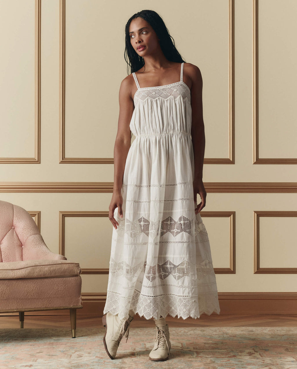 The Rosette Crochet Dress. -- Cream