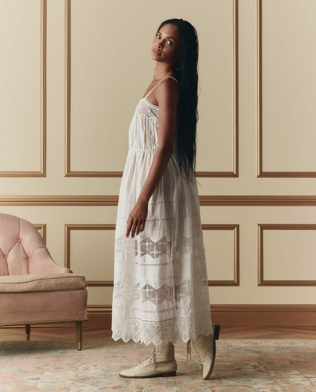 The Rosette Crochet Dress. -- Cream