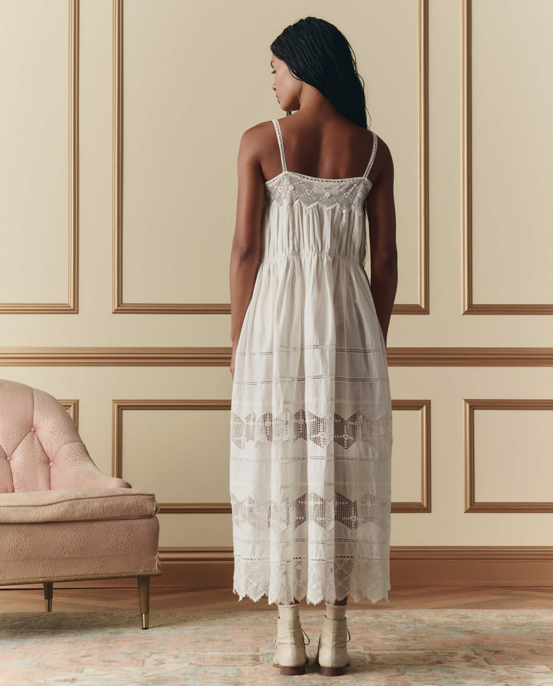 The Rosette Crochet Dress. -- Cream