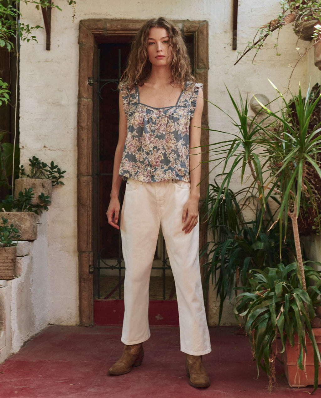 The Victorian Pleat Tank. -- Indigo Floral