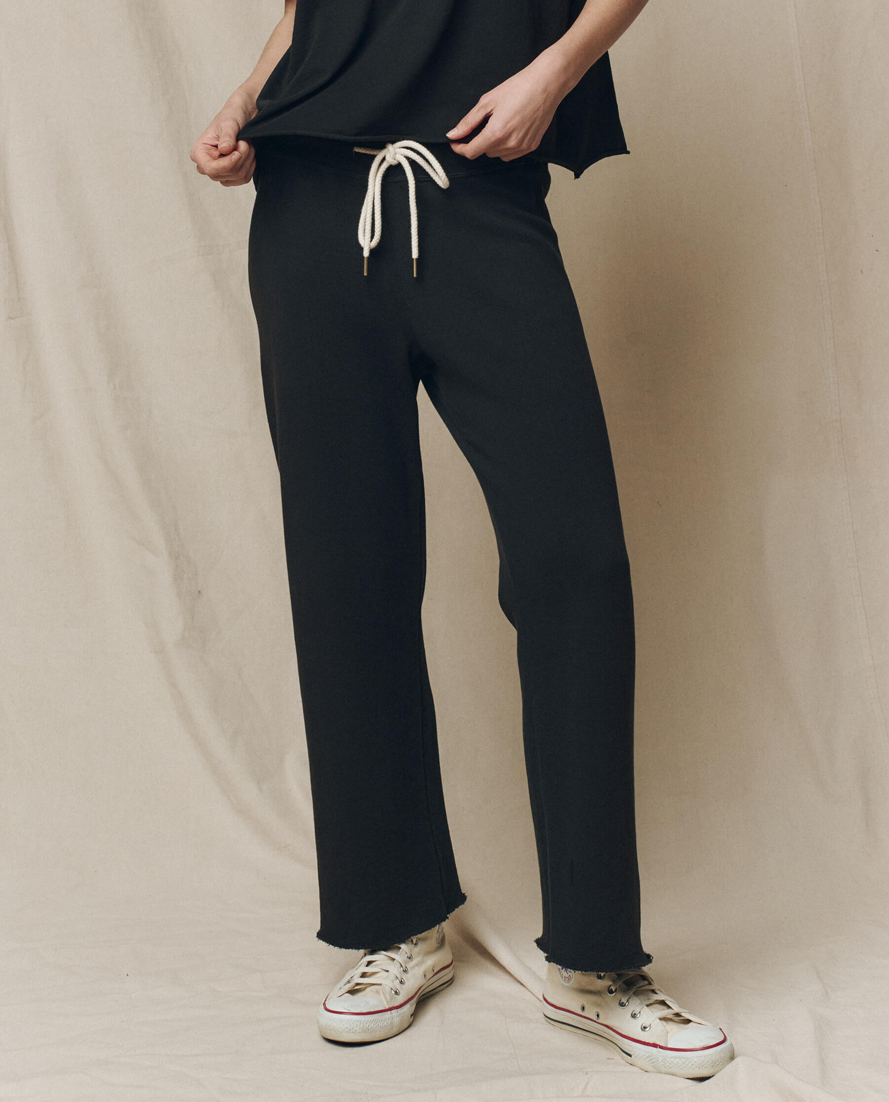 The Wide Leg Cropped Sweatpant. -- Almost Black