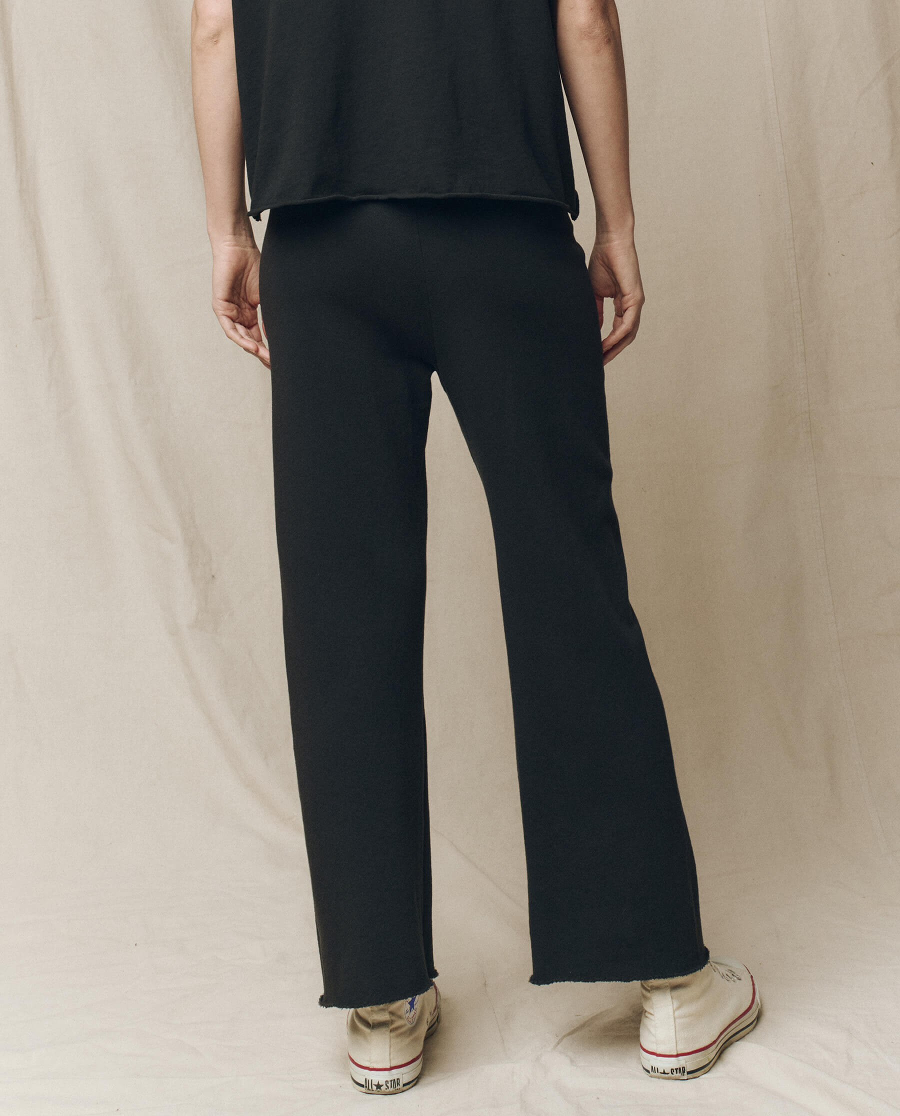 The Wide Leg Cropped Sweatpant. -- Almost Black