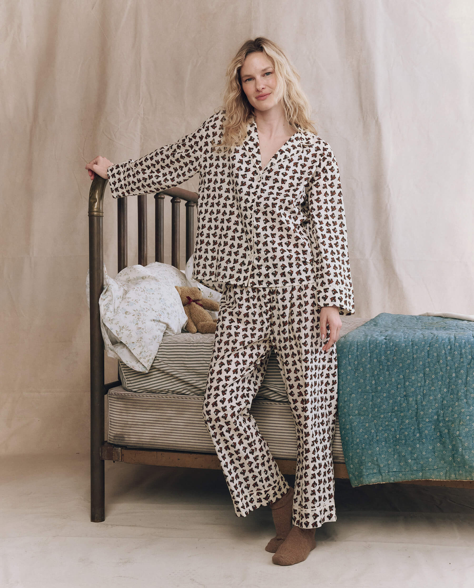 The Pajama Shirt. -- Cream Horse Medallion Print