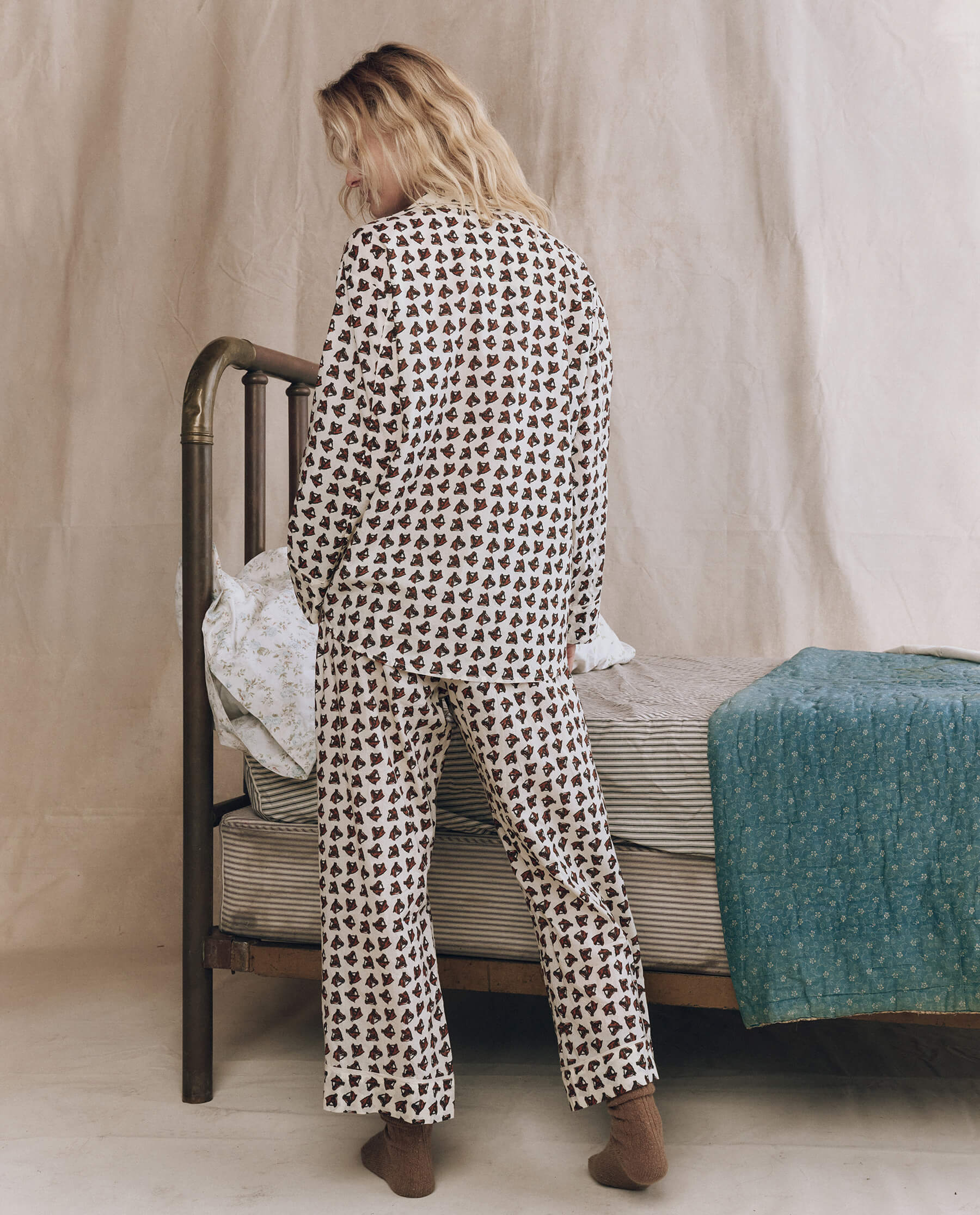 The Pajama Shirt. -- Cream Horse Medallion Print