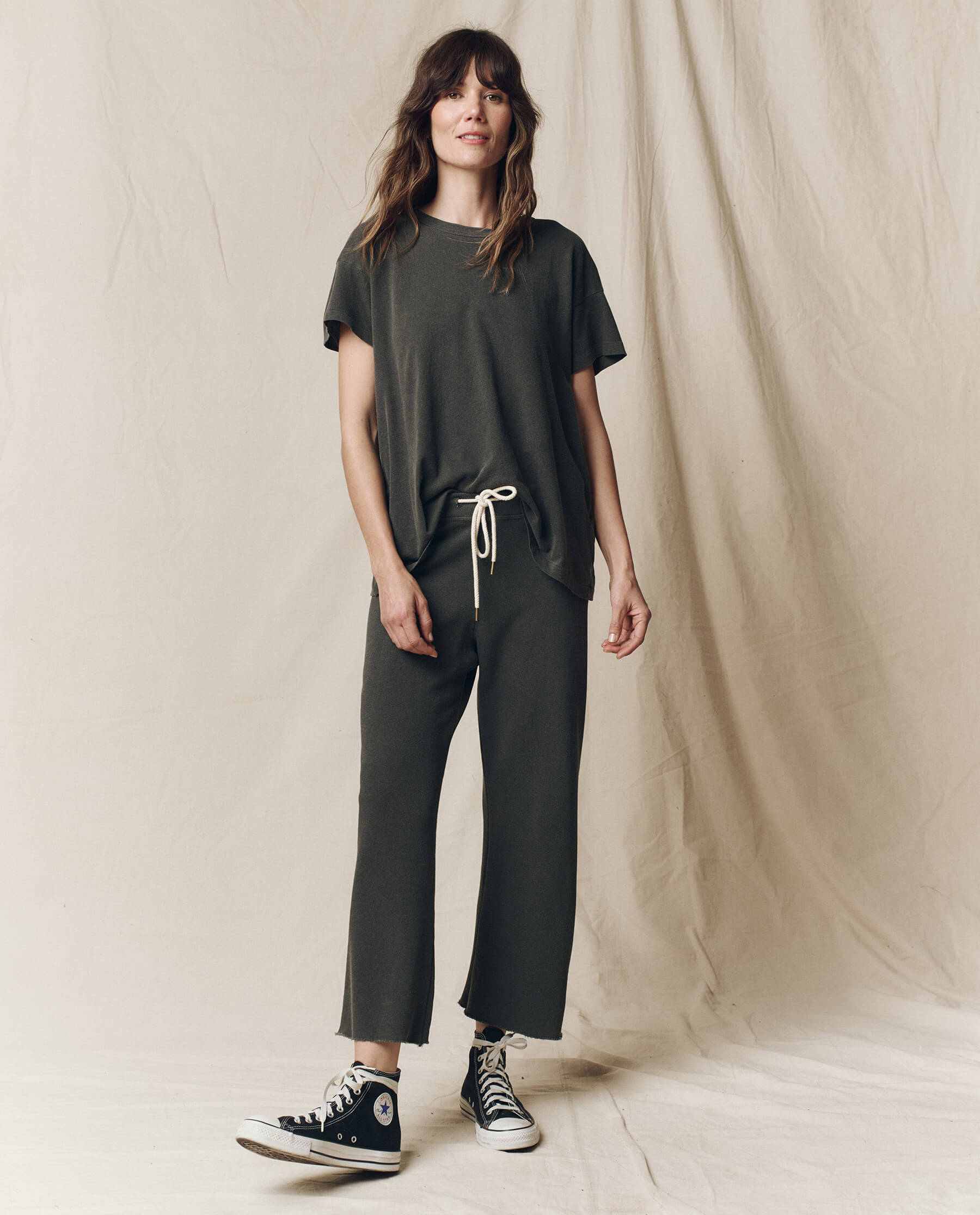 The Wide Leg Cropped Sweatpant. -- Washed Black