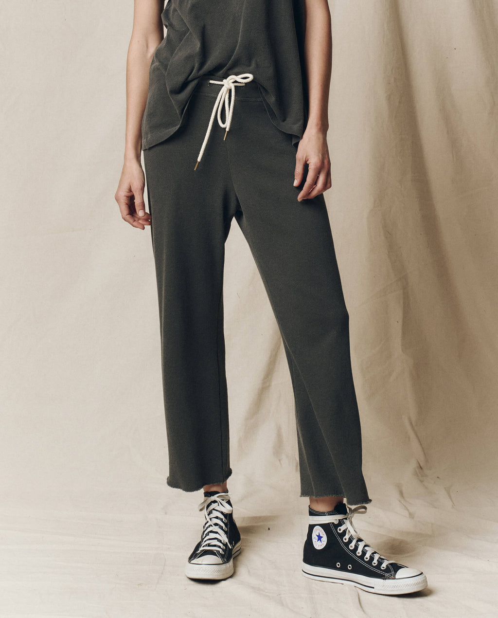 The Wide Leg Cropped Sweatpant. -- Washed Black