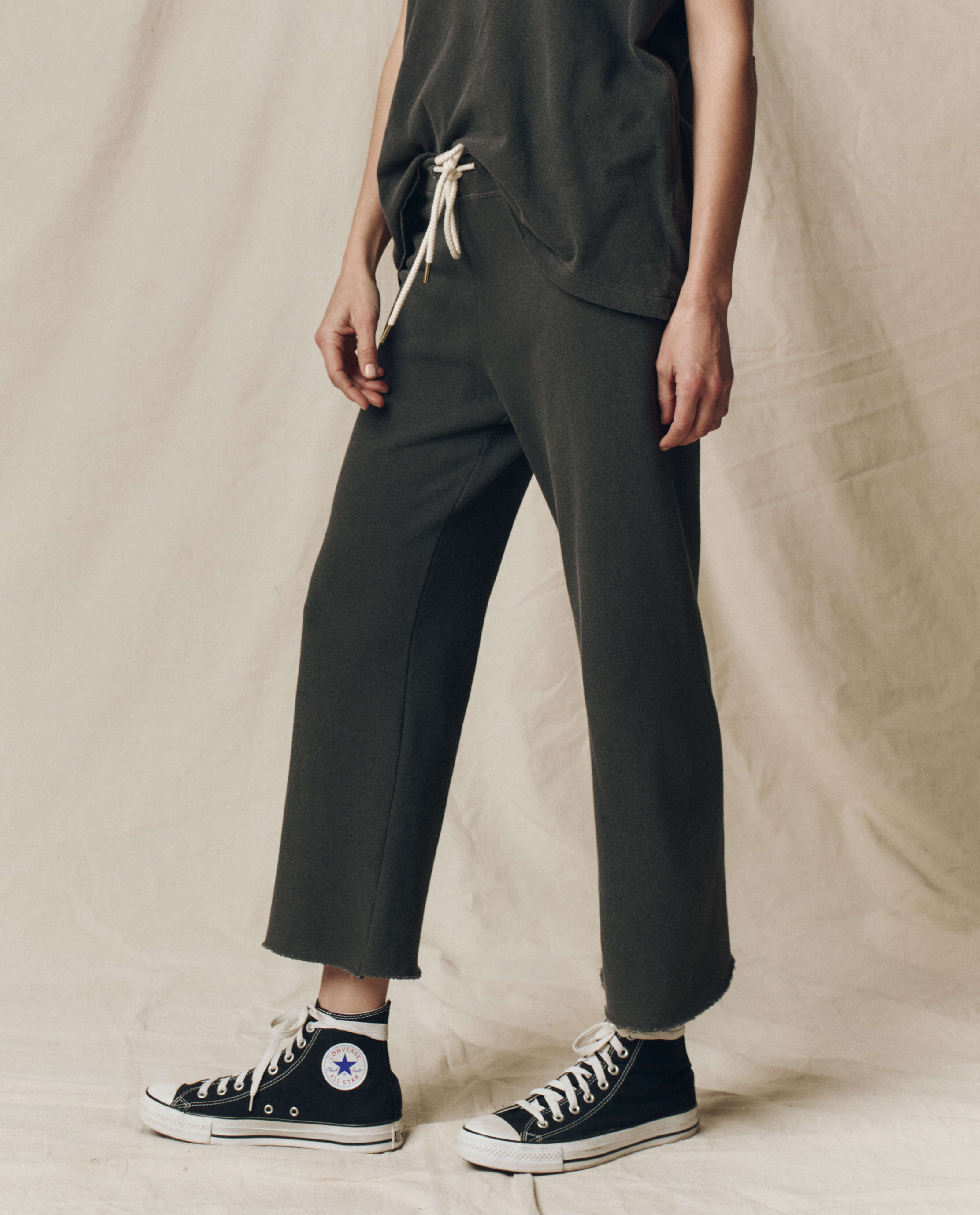 The Wide Leg Cropped Sweatpant. -- Washed Black