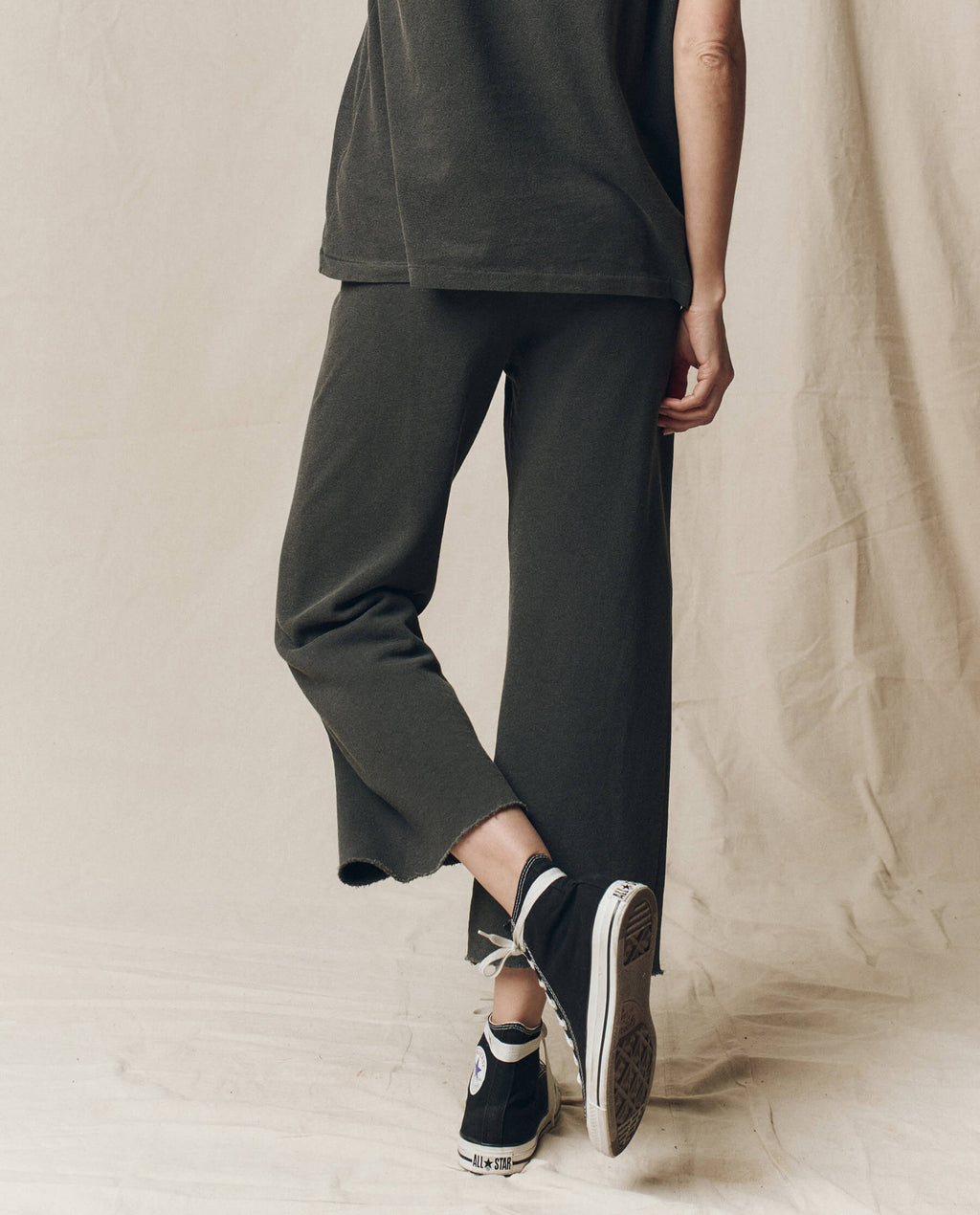 The Wide Leg Cropped Sweatpant. -- Washed Black