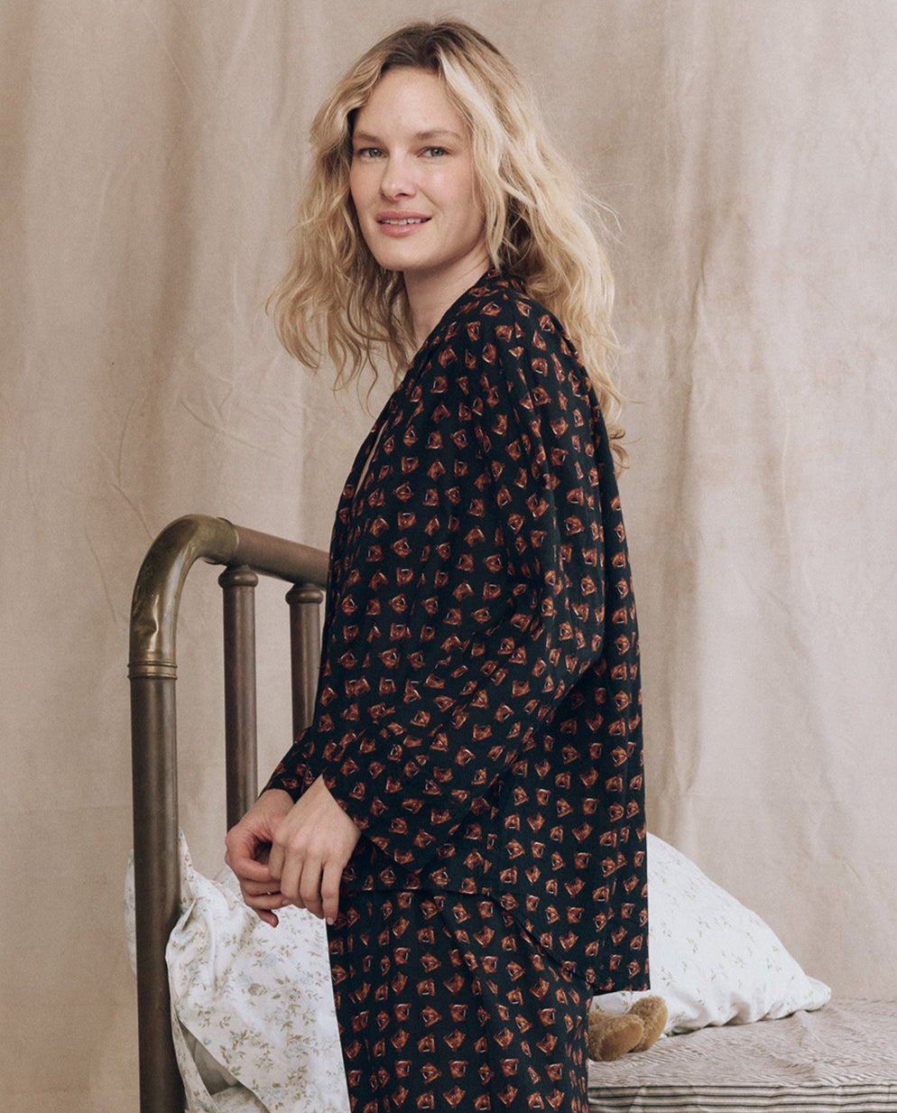 The Pajama Shirt. -- Navy Horse Medallion Print
