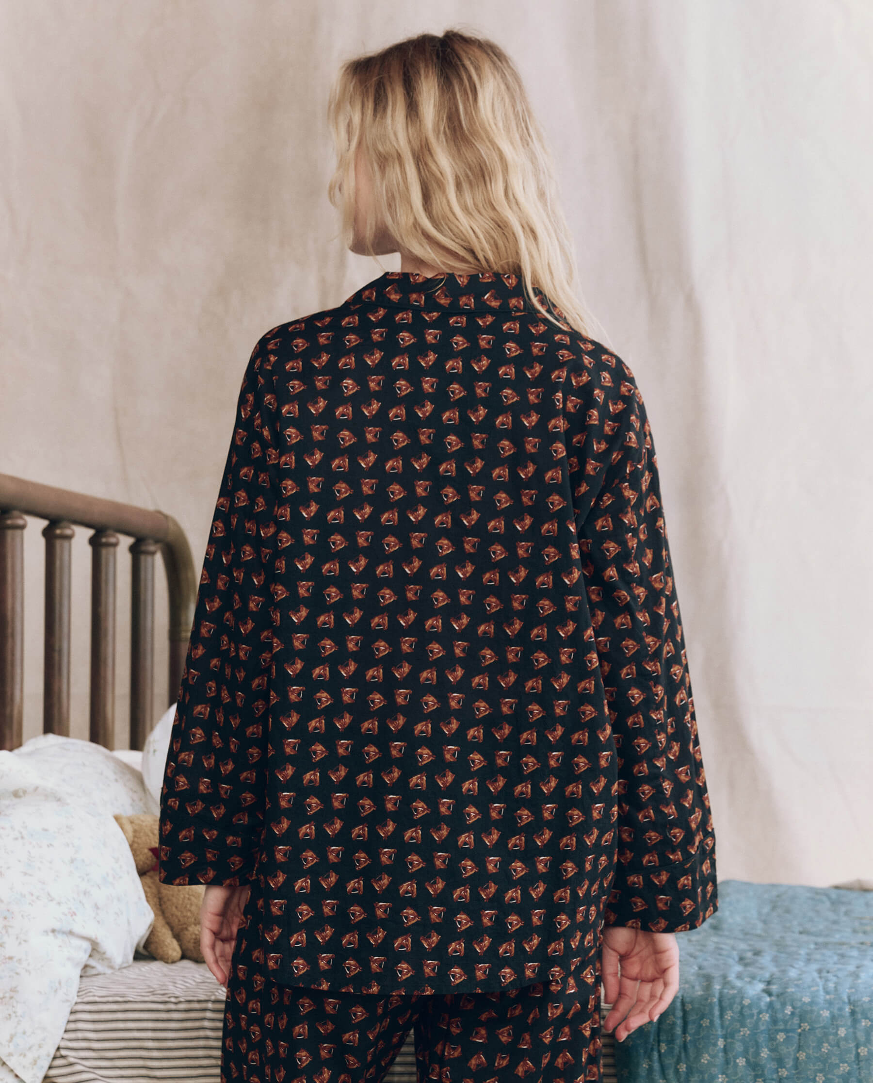 The Pajama Shirt. -- Navy Horse Medallion Print