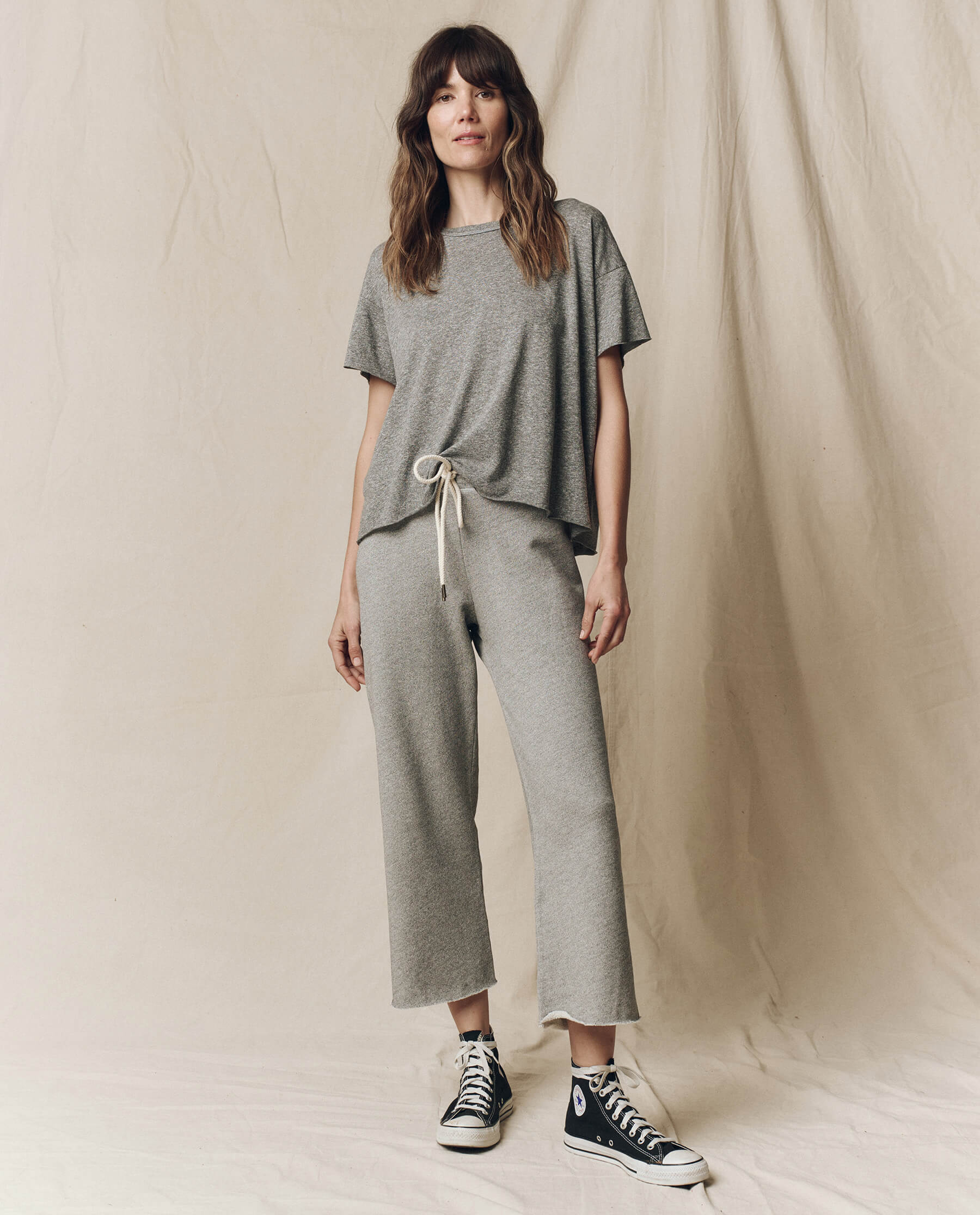 The Wide Leg Cropped Sweatpant. -- Varsity Grey