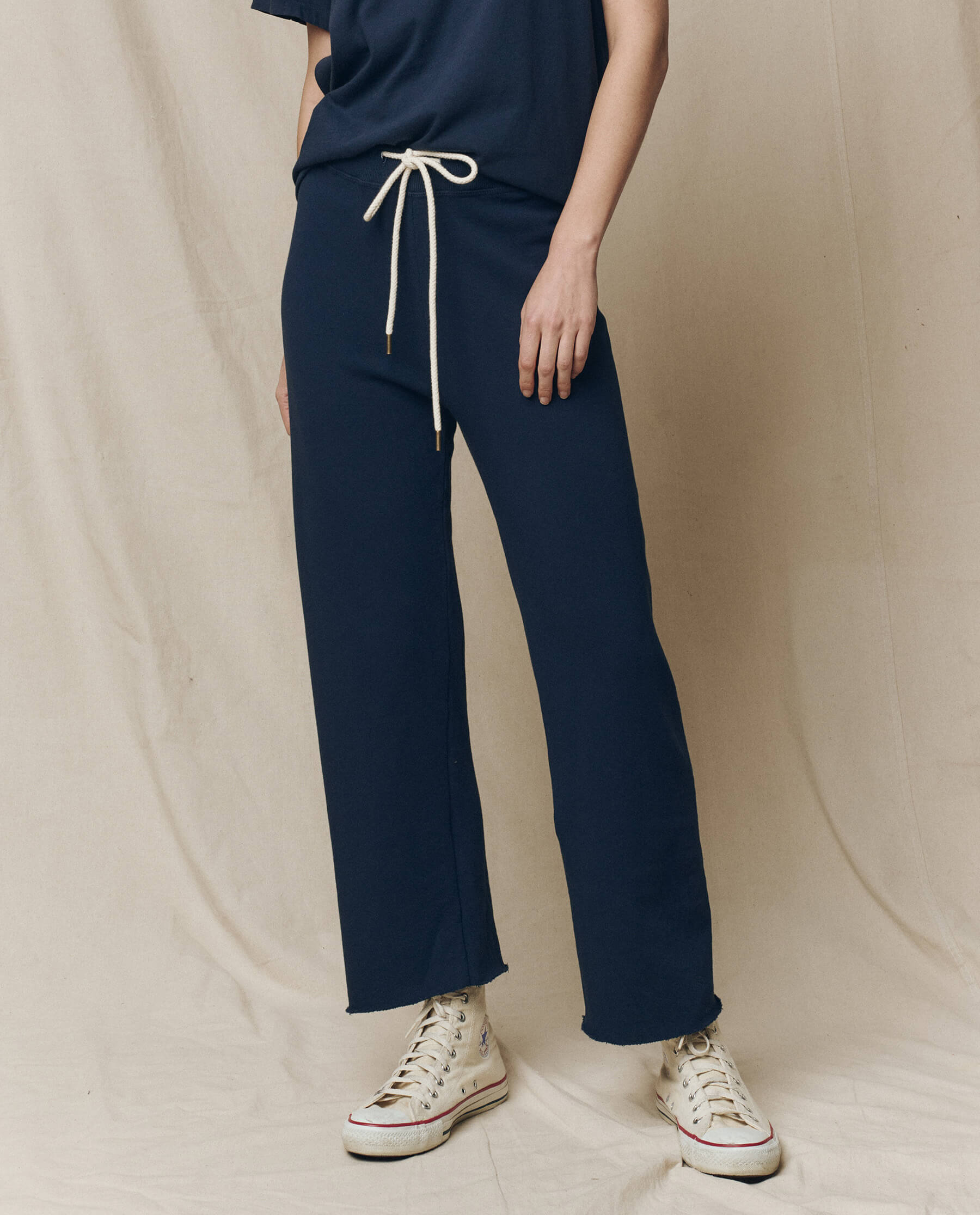 The Wide Leg Cropped Sweatpant. -- True Navy