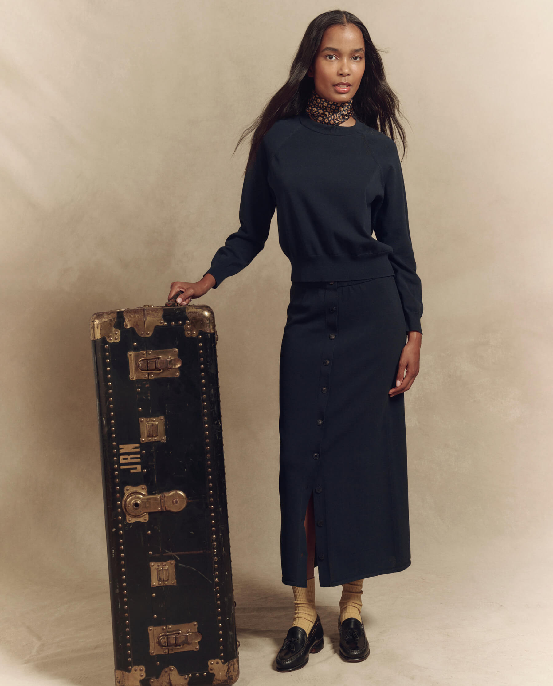 The Button Front Sweater Skirt. -- Dark Navy