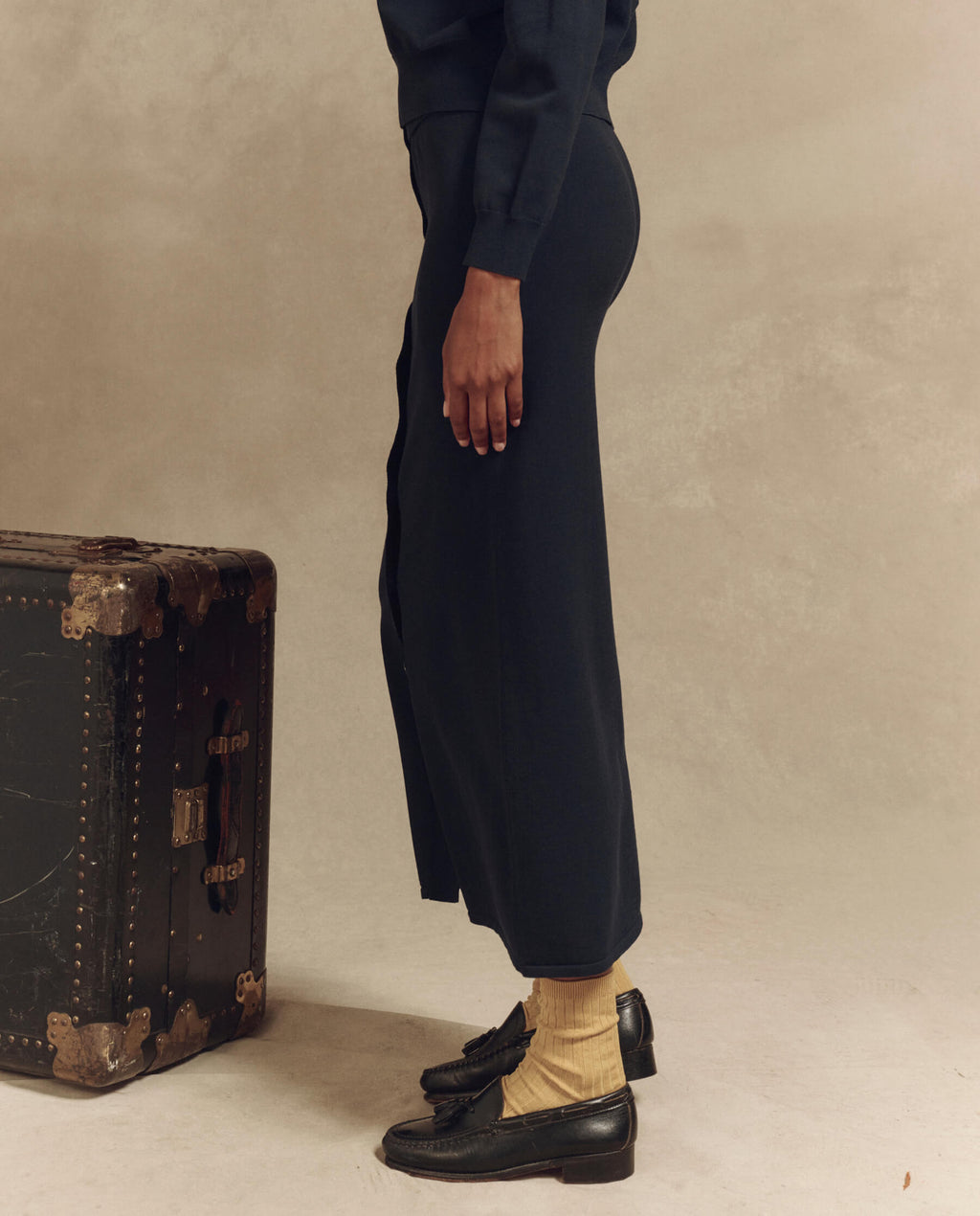 The Button Front Sweater Skirt. -- Dark Navy