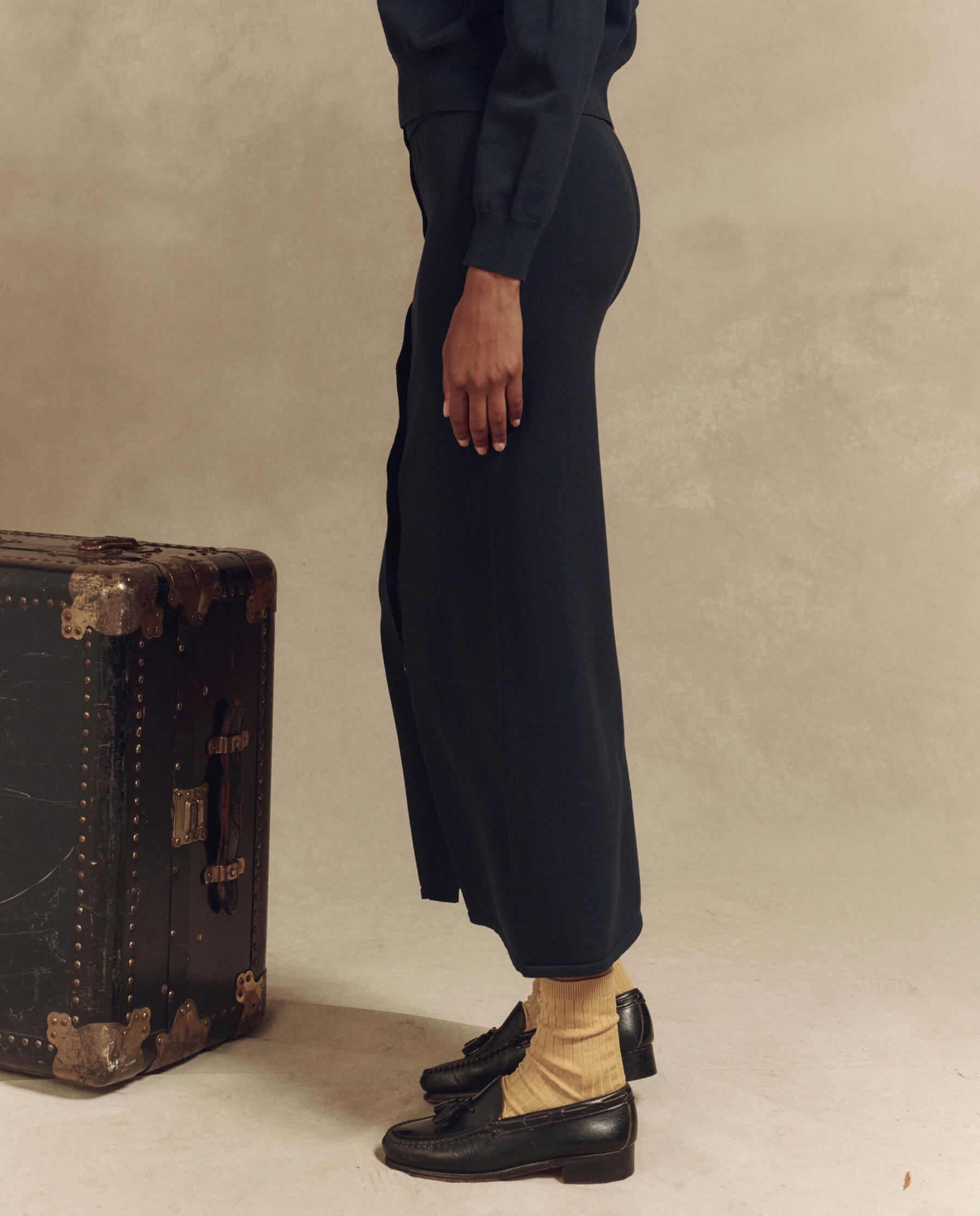 The Button Front Sweater Skirt. -- Dark Navy