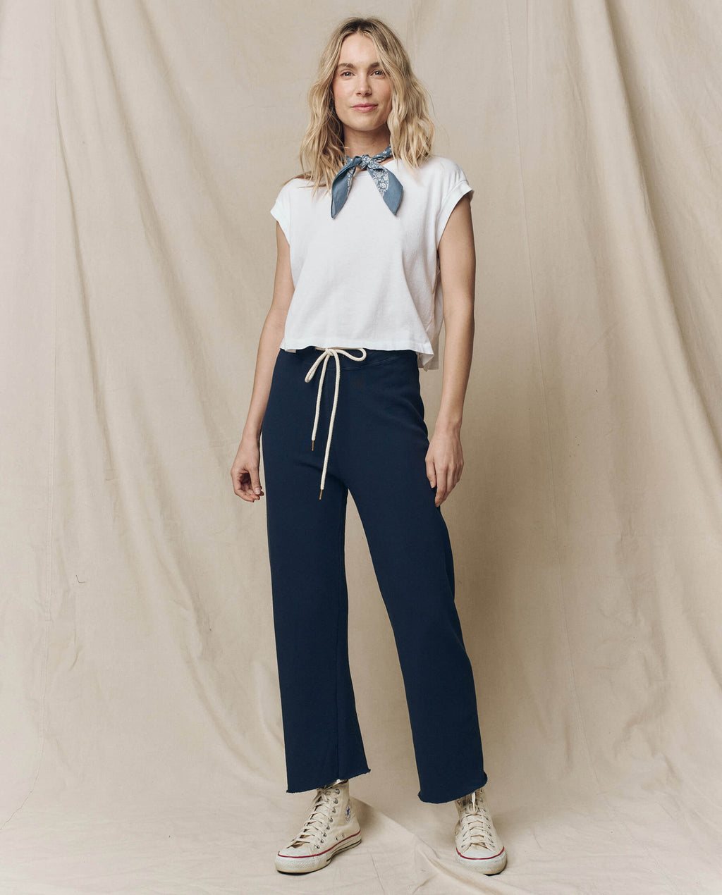 The Wide Leg Cropped Sweatpant. -- True Navy