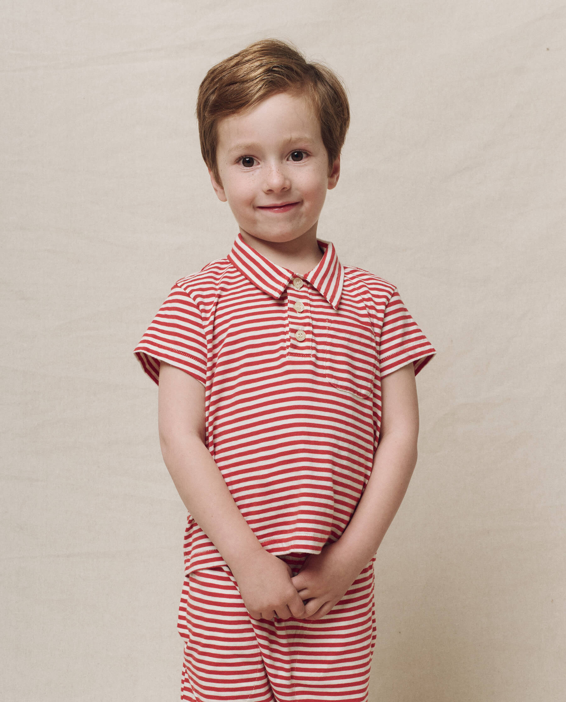 The Little Lacrosse Polo. -- Sun Cherry Stripe