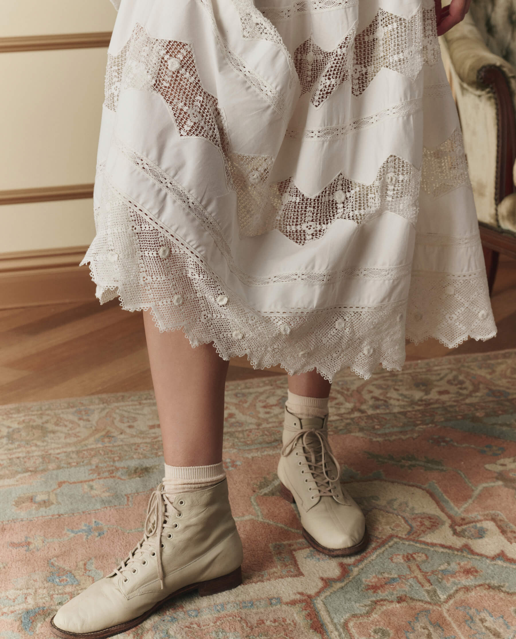 The Rosette Crochet Canary Skirt. -- Cream