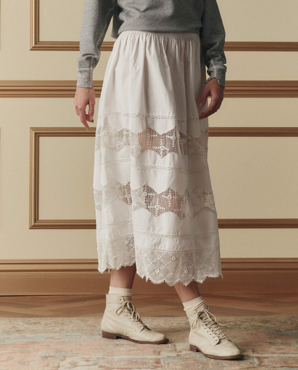 The Rosette Crochet Canary Skirt. -- Cream