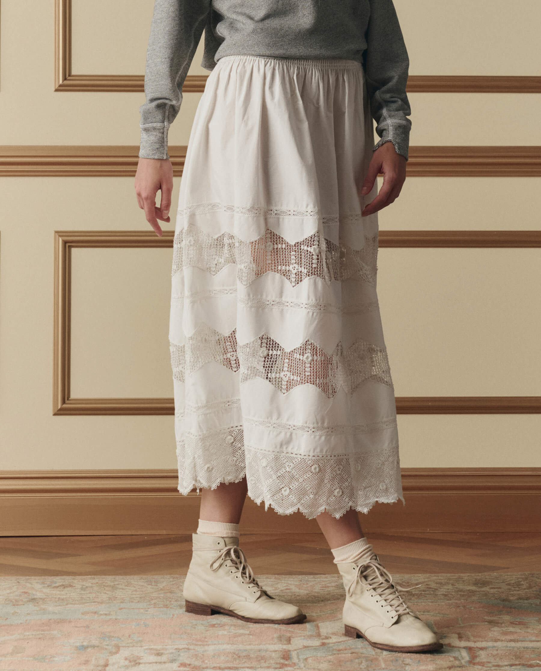 The Rosette Crochet Canary Skirt. -- Cream